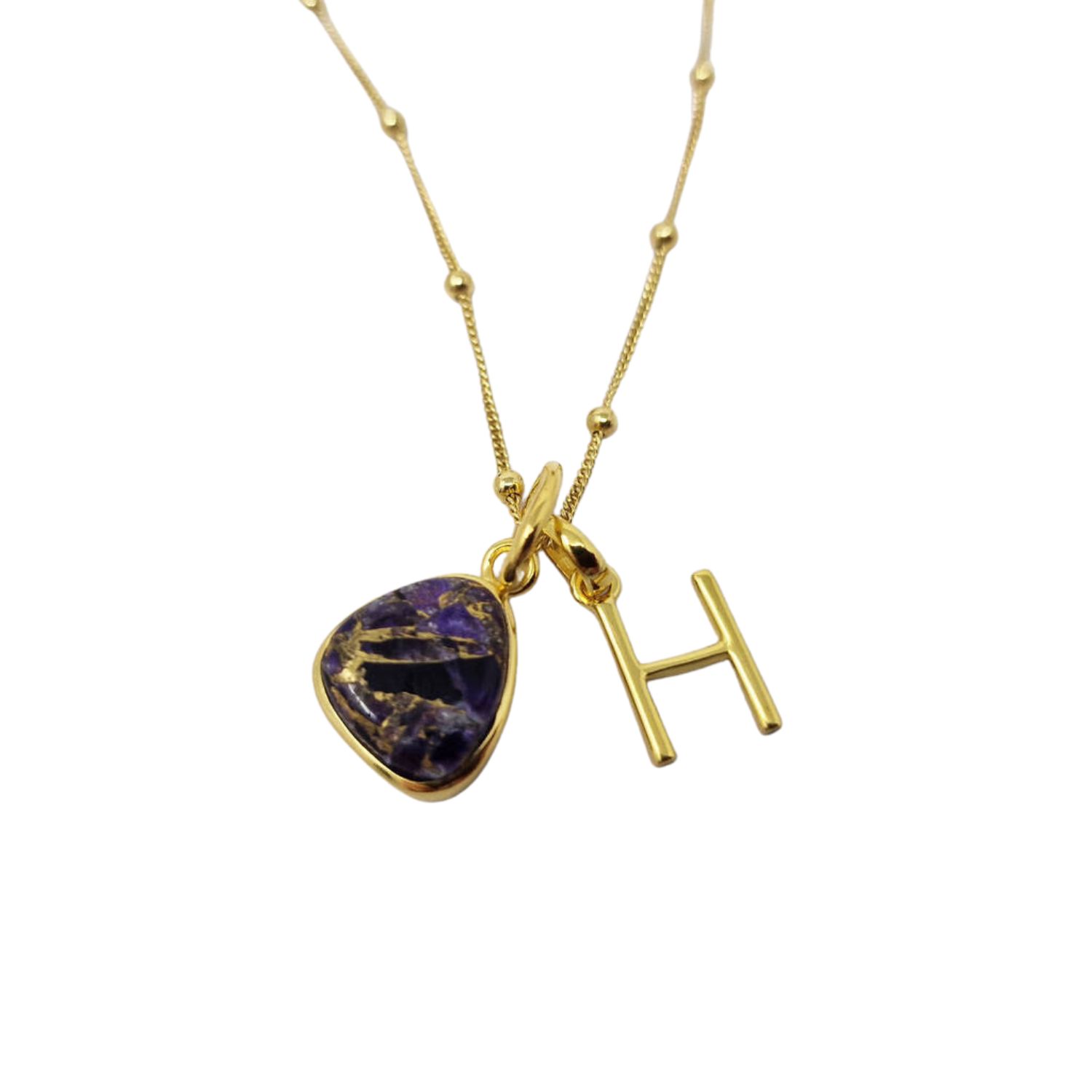 Women’s Gold / Pink / Purple Gold Vermeil Plated Amethyst February Birthstone Initial Charm Necklace Harfi