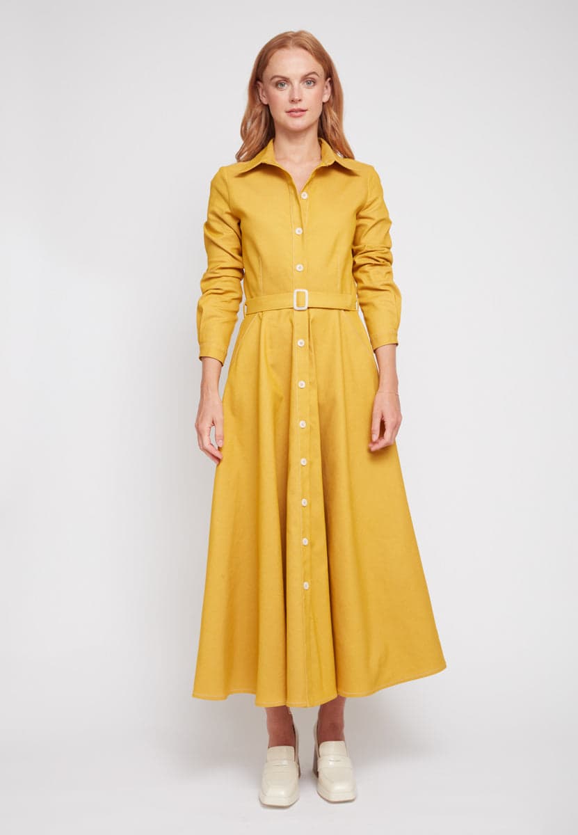 Yellow denim shirt sales dress