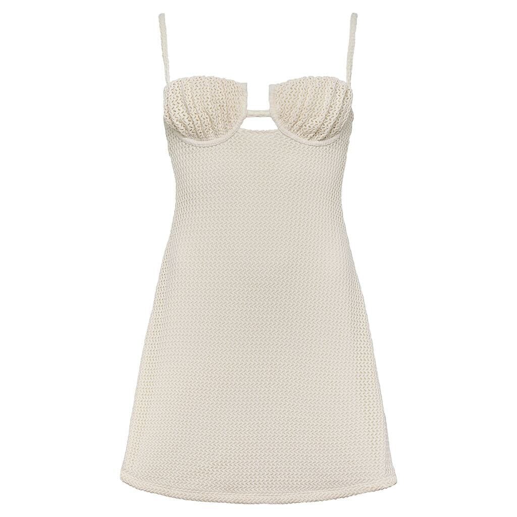 Women's Neutrals Bone Crochet Petal Short Slip Dress | Medium | Montce Swim