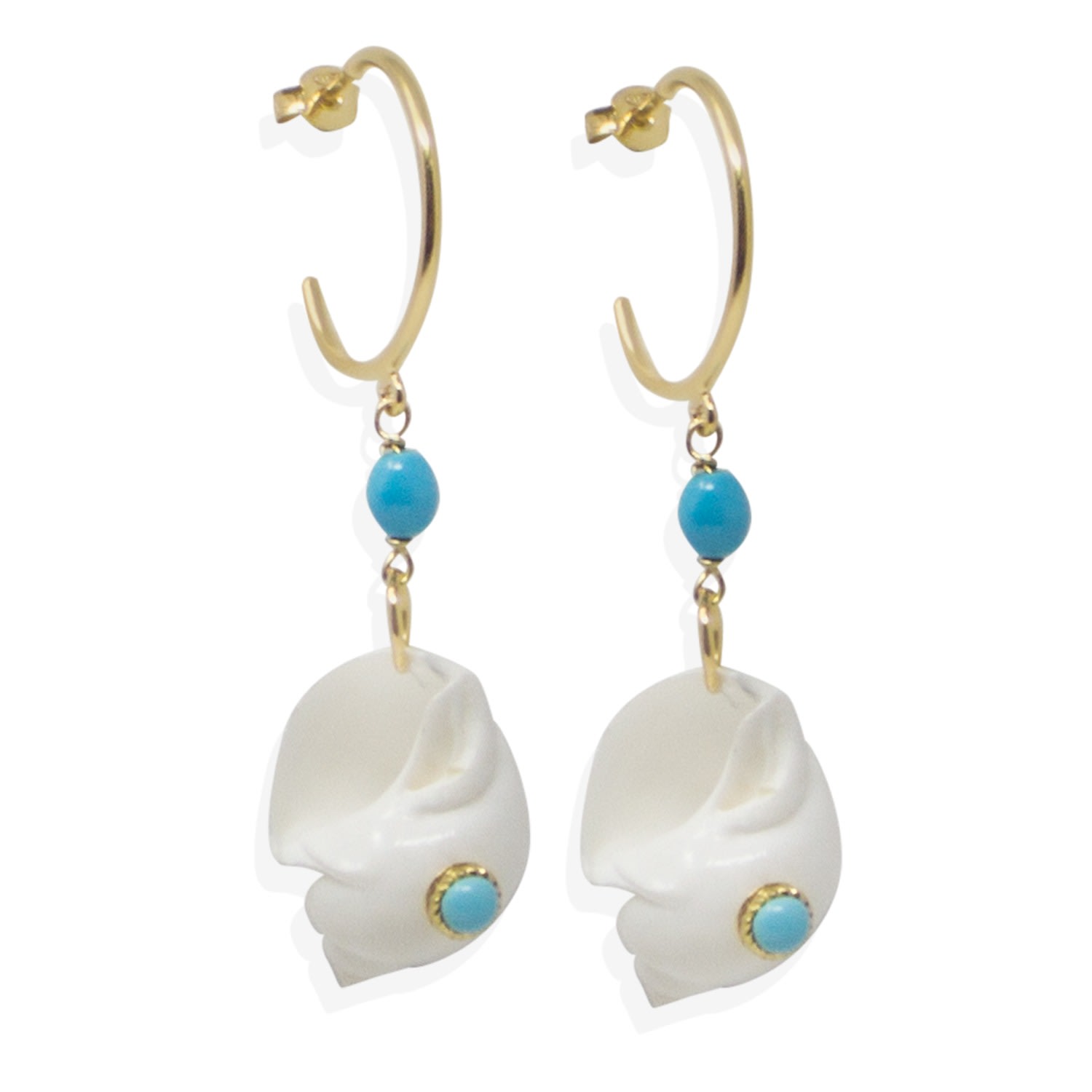 Women’s White Nassau Shell & Turquoise Hoop Earrings Vintouch Italy