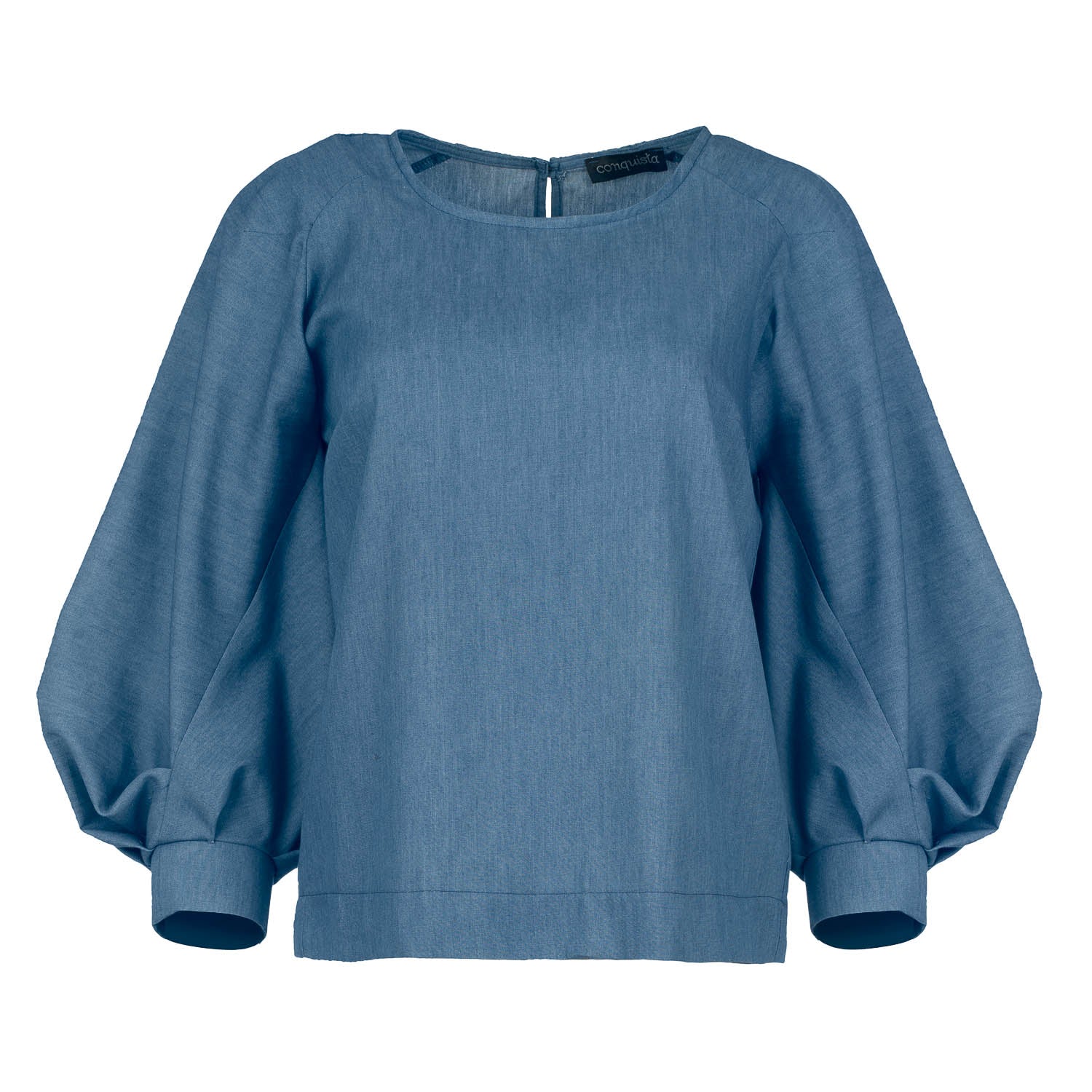 Women’s Blue Indigo Top With Bishop Sleeves Medium Conquista