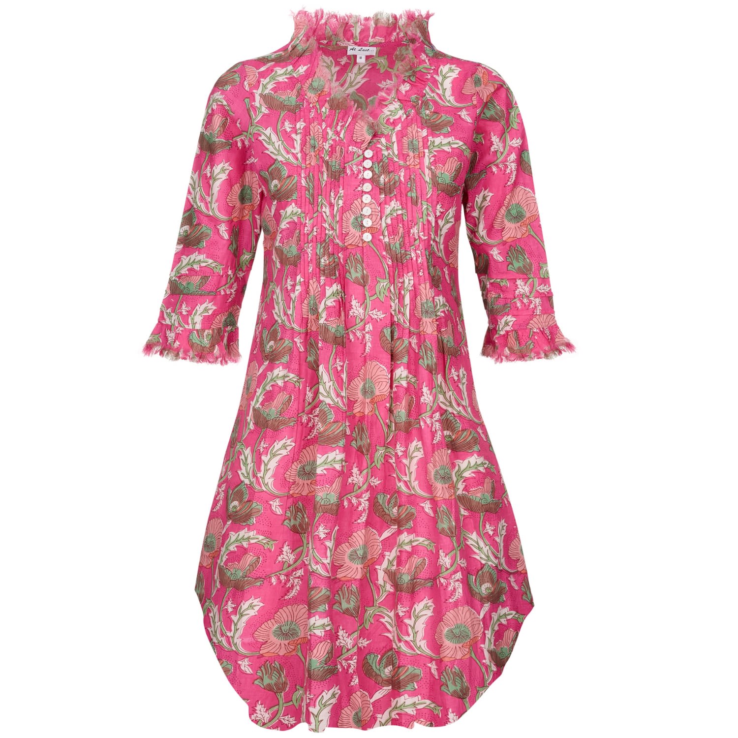 At Last... Women's Green / Pink / Purple Annabel Cotton Tunic In Pink & Green Flower In Green/pink/purple