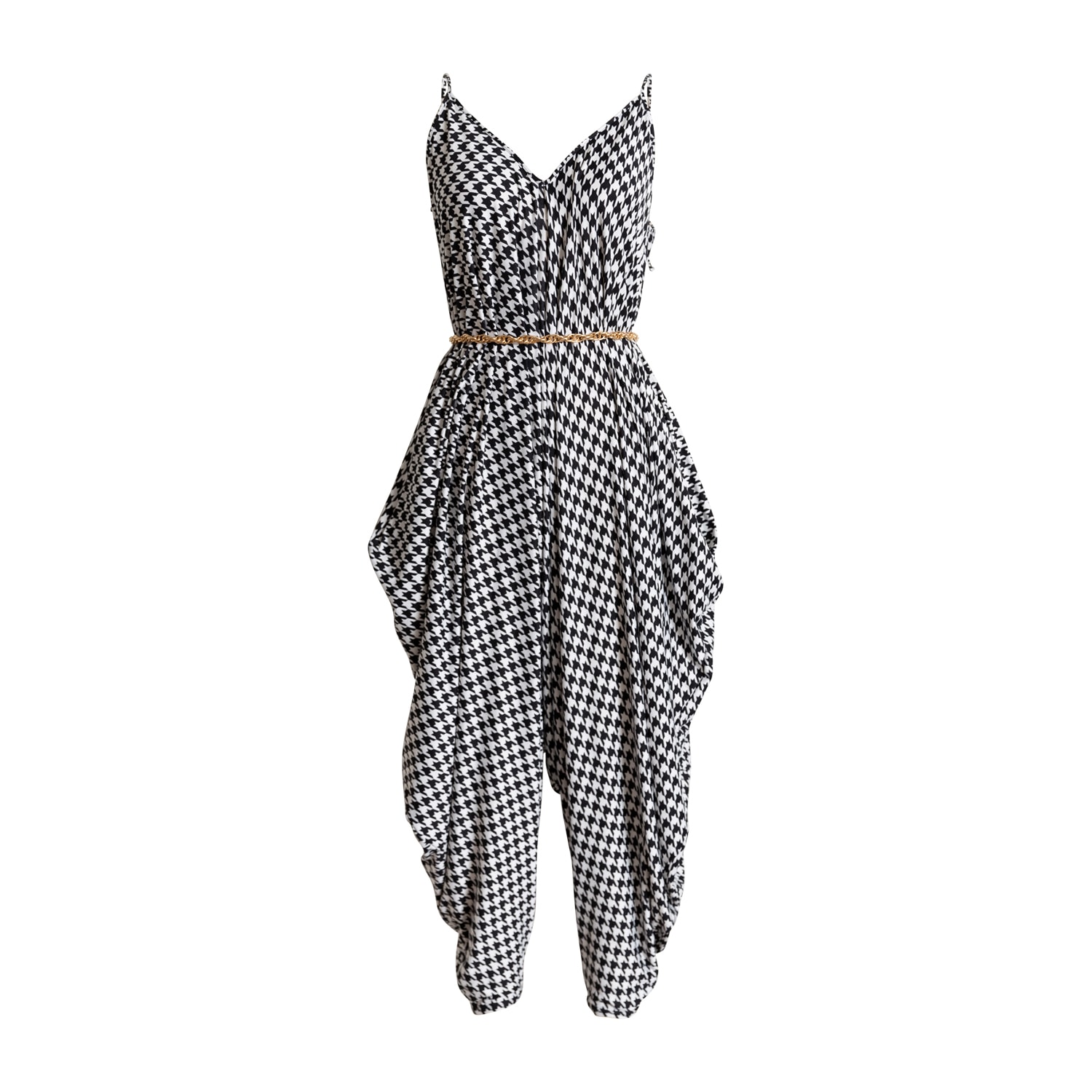 Women’s Black / White Harem Modal Poiret Jumpsuit- Houndstooth M/L Byvinnik