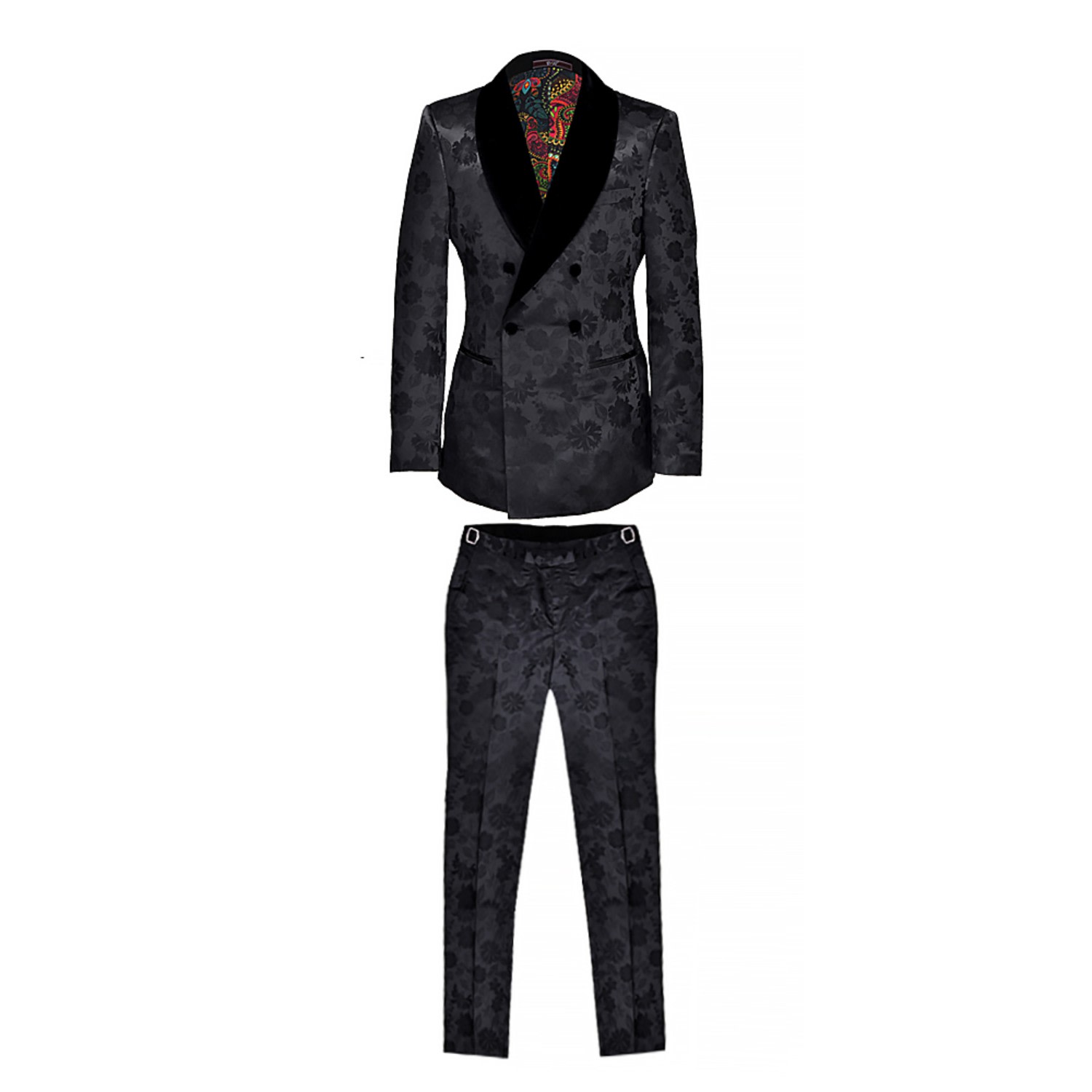 Men’s Atticus Double Breasted Jacquard Velvet Shawl Lapel Tuxedo - Black Extra Large David Wej