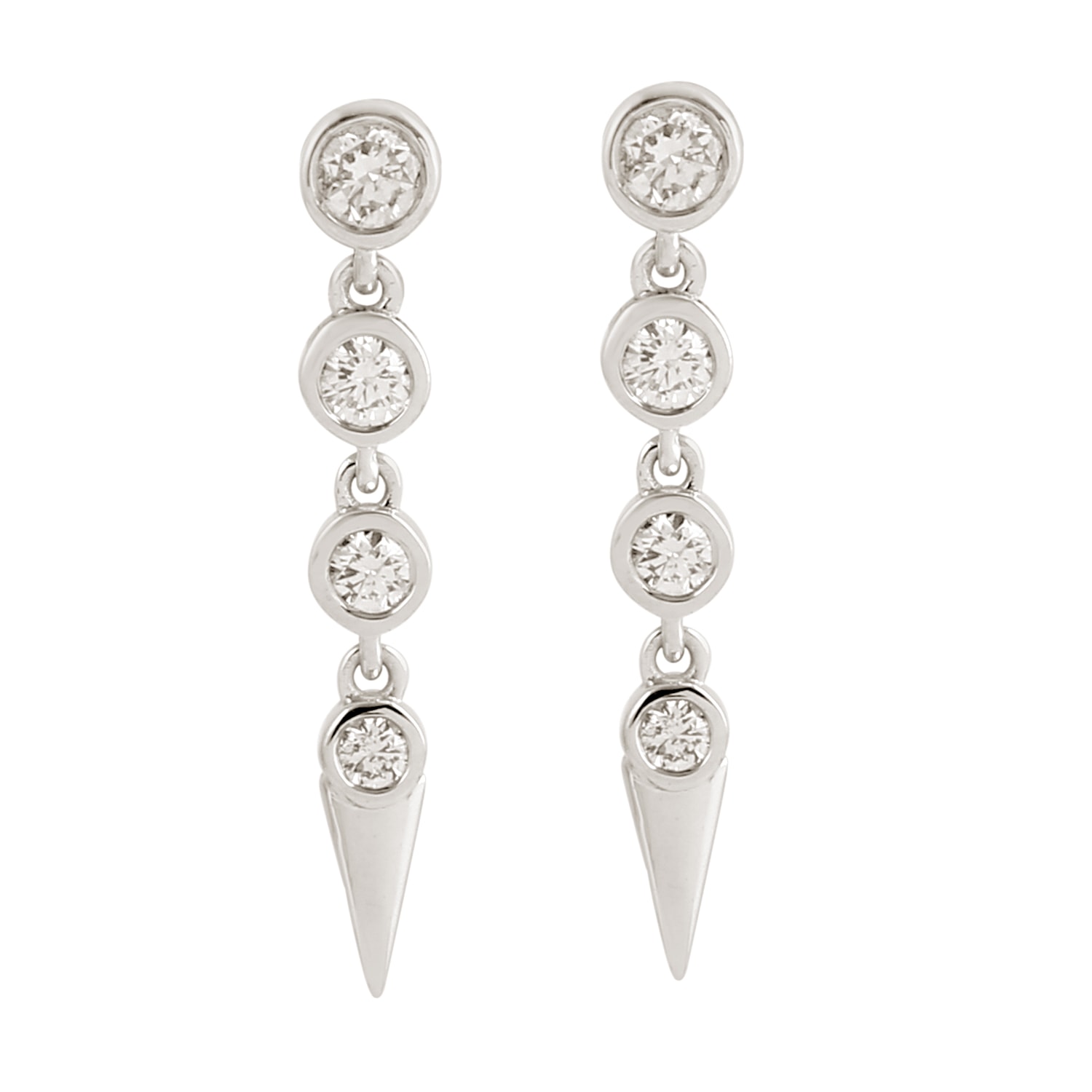 Women’s Natural Bezel Set Diamond & 18K White Gold Spike Design Dangle Earrings Artisan