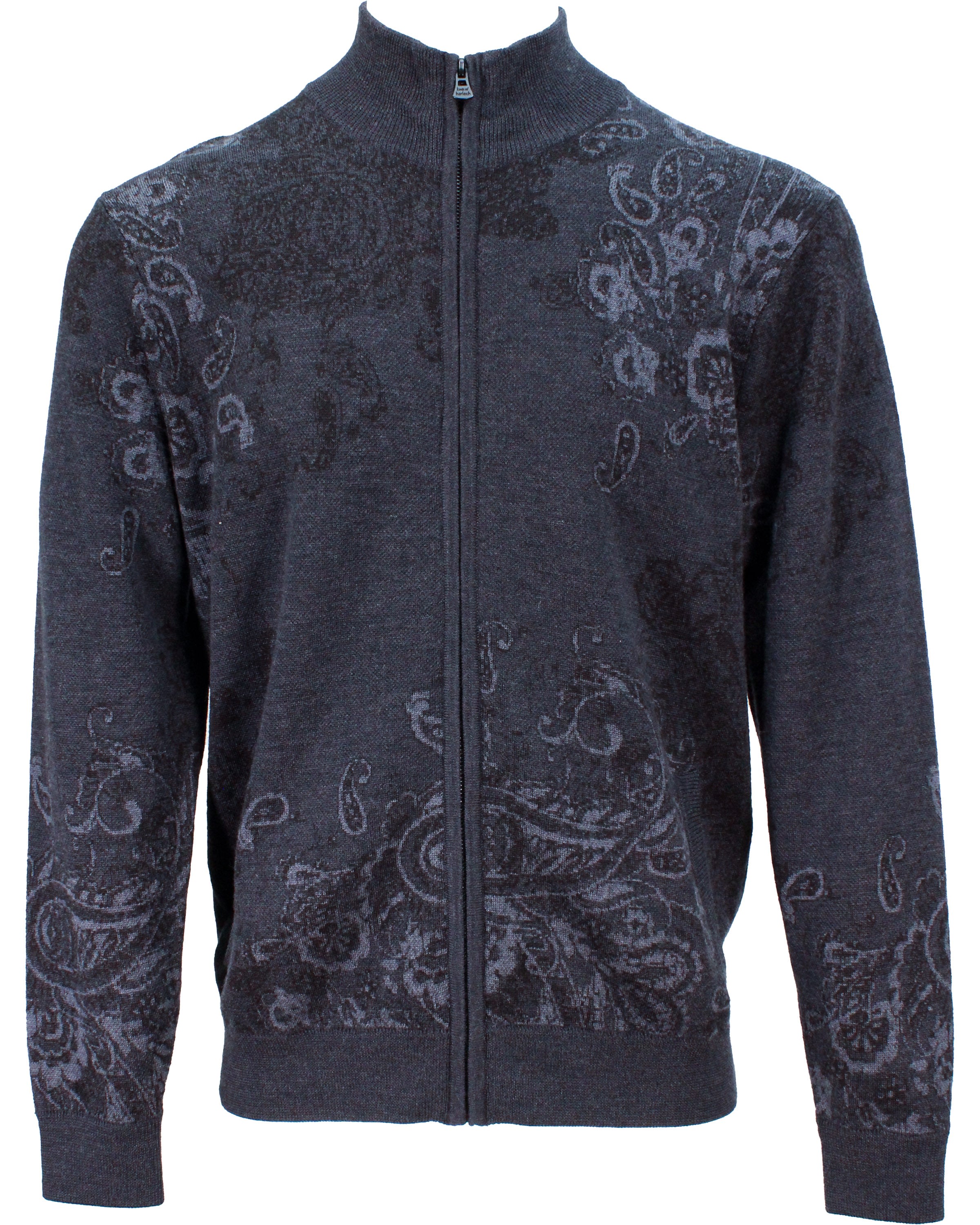 Lords Of Harlech Men's Grey / Black Frederick Paisley Full-zip Cardigan - Charcoal In Grey/black