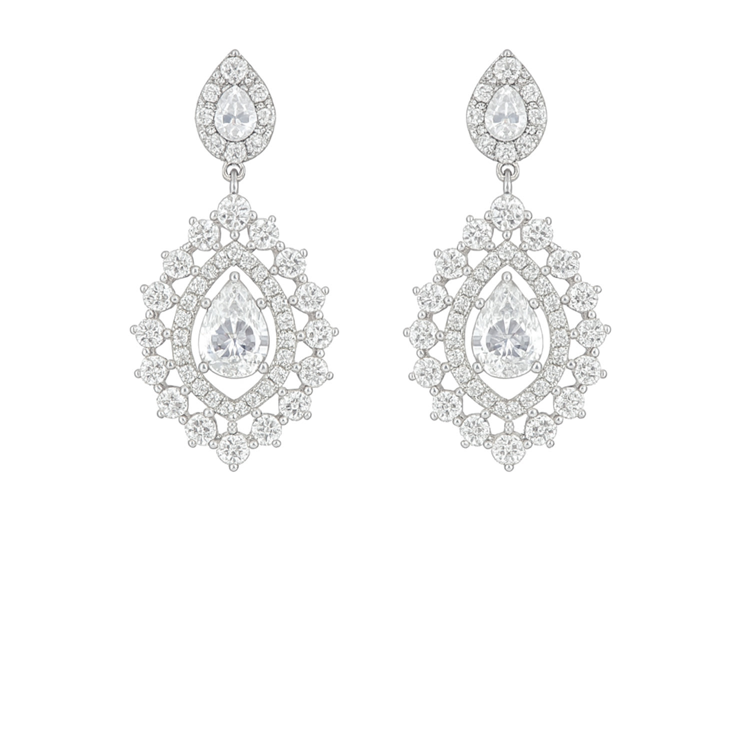 The Gala Women's Silver Vintage Marquise Halo Drop Earrings In White