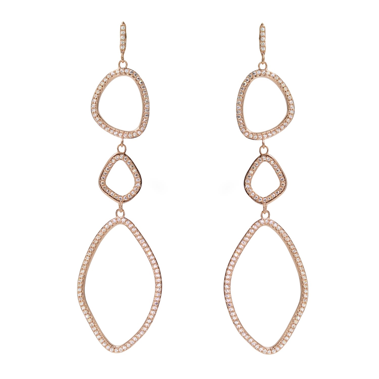 Women’s Triple Organic Shape Dangle Earrings - Rose Gold Kamaria