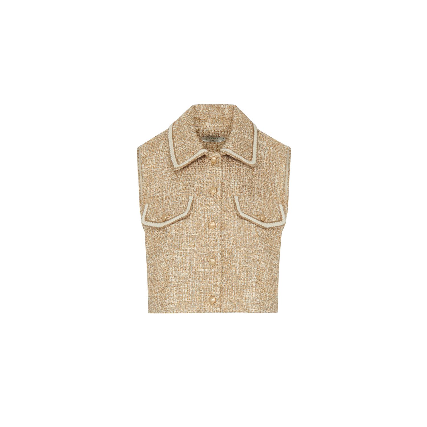 Women’s Neutrals Gold Button Detail Camel Crop Vest Xxs Rue Les Createurs
