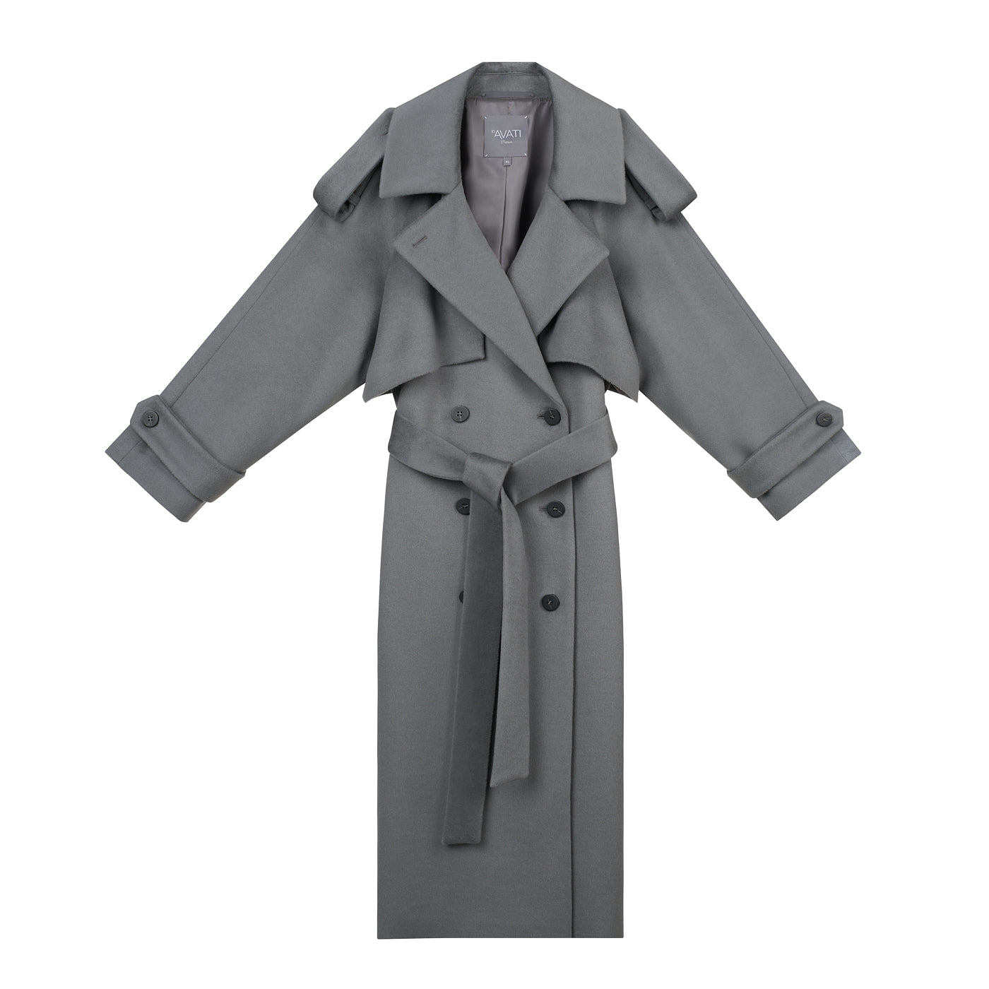 Inavati Women's Long Belted Light Grey Wool Coat In Gray