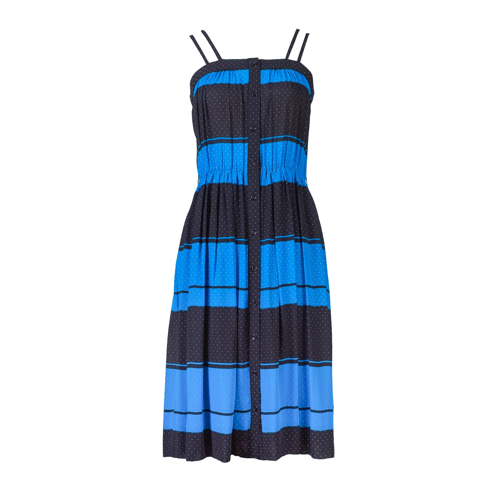 Sugar Cream Vintage Women's Black & Blue Stripe Vintage Dress With Spaghetti Straps In Blue