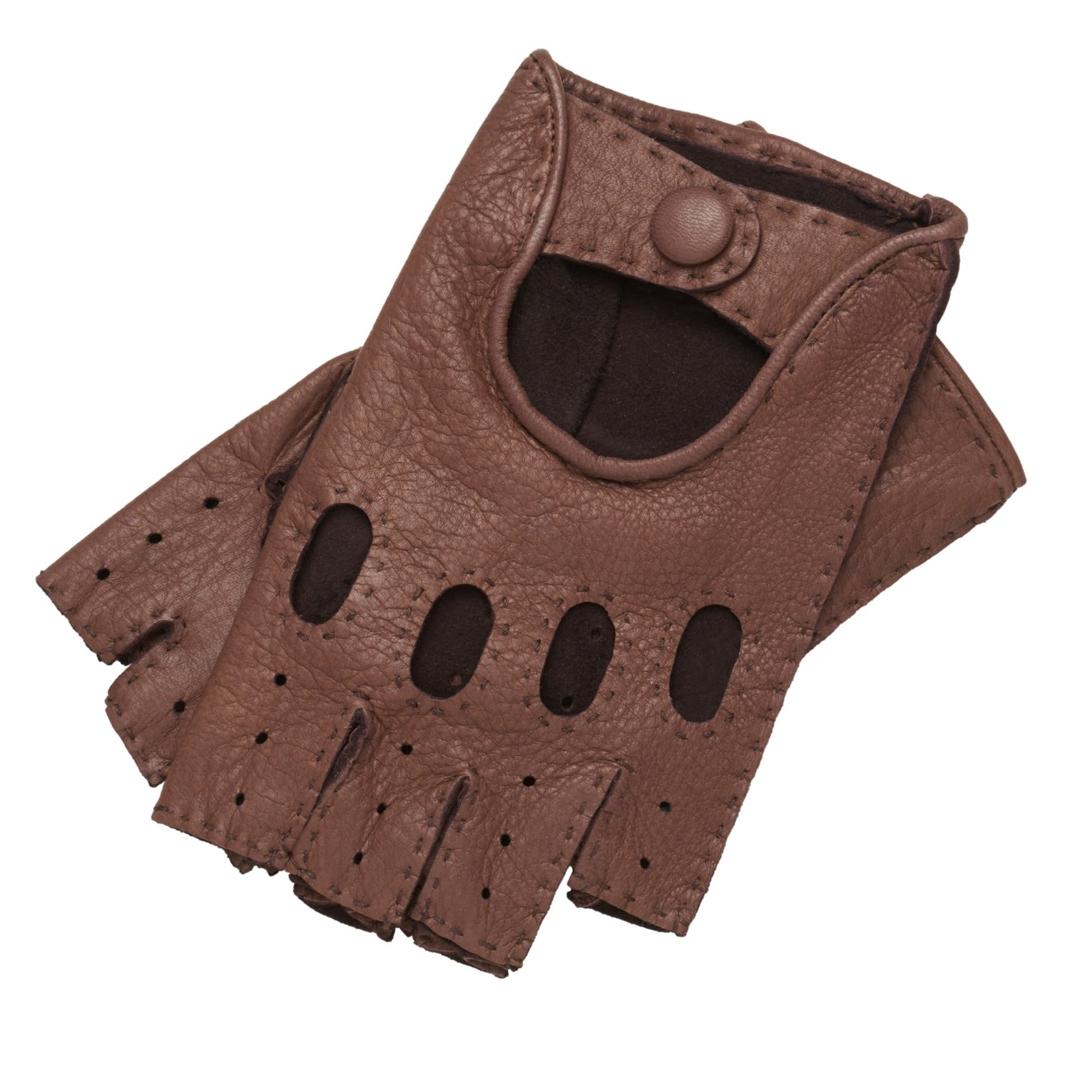 1861 Glove Manufactory Brown Rome Spring - Men's Deerskin Fingerless Driving Gloves In Taupe In Brown