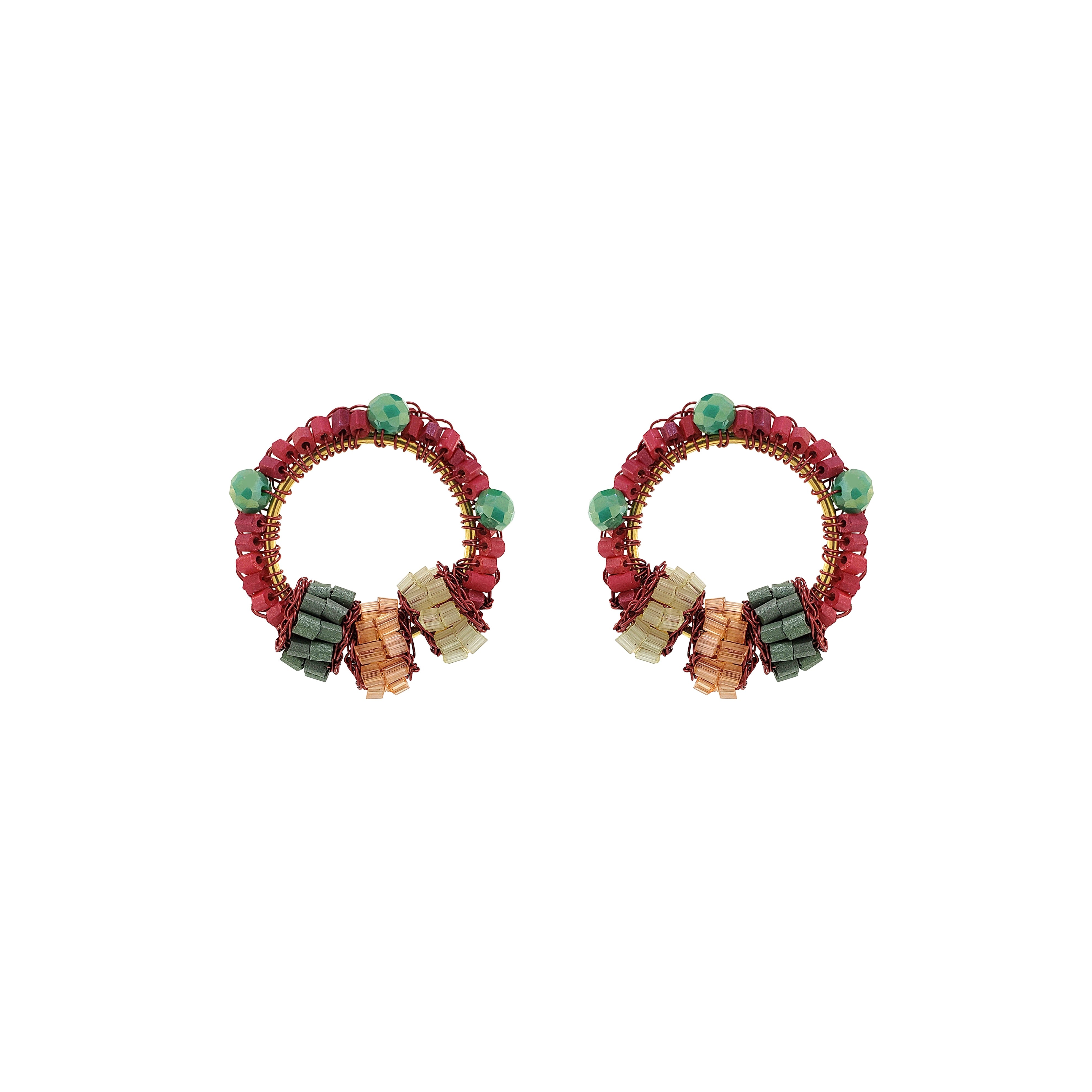 Lavish By Tricia Milaneze Women's Neutrals / Green / Red Sunset Coral Mix High Roller Trio Posts Handmade Earrings