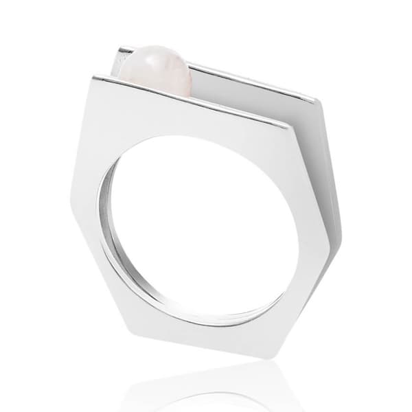 Neola Alvaro Silver Cocktail Ring With White Pearl In Cocktail