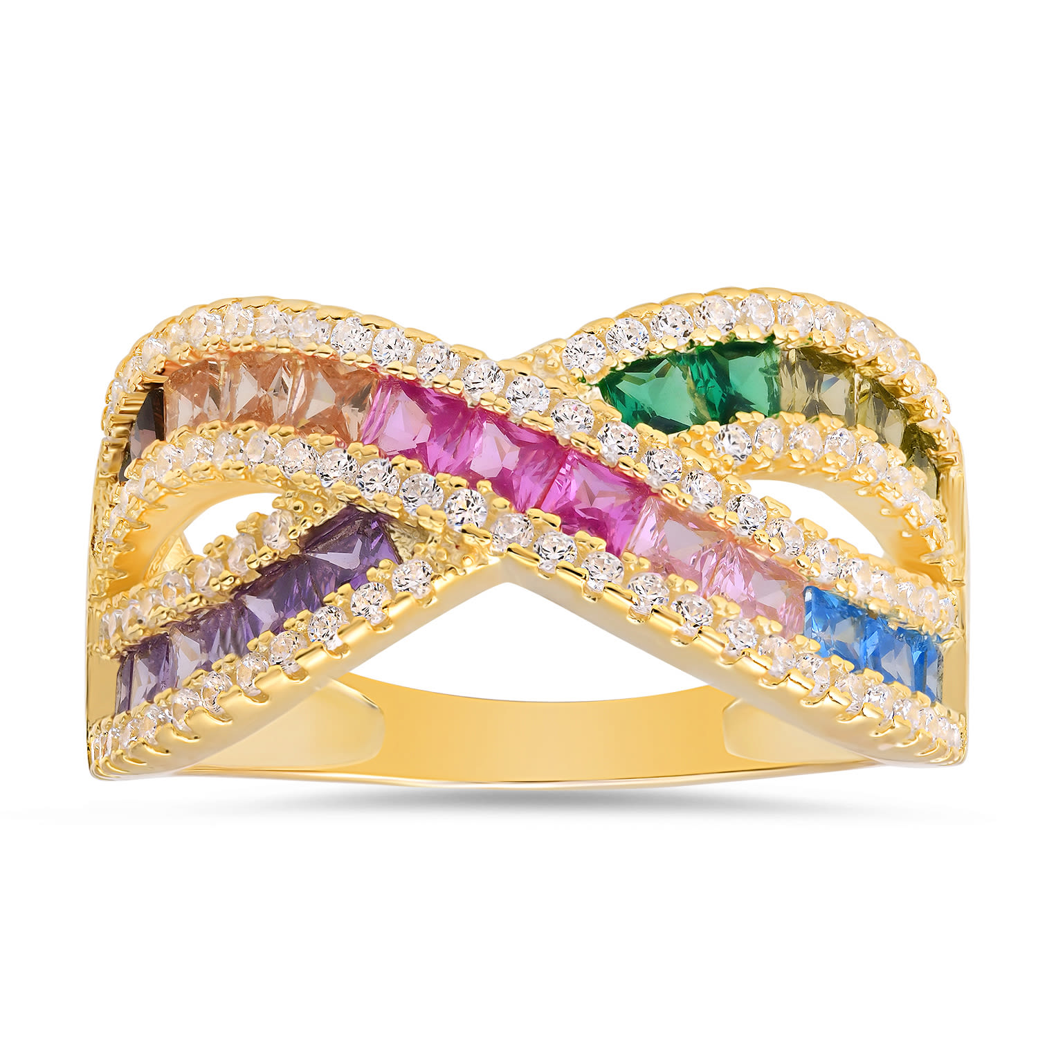Kylie Harper Women's Gold Multi-color Sapphire Crossover Ring