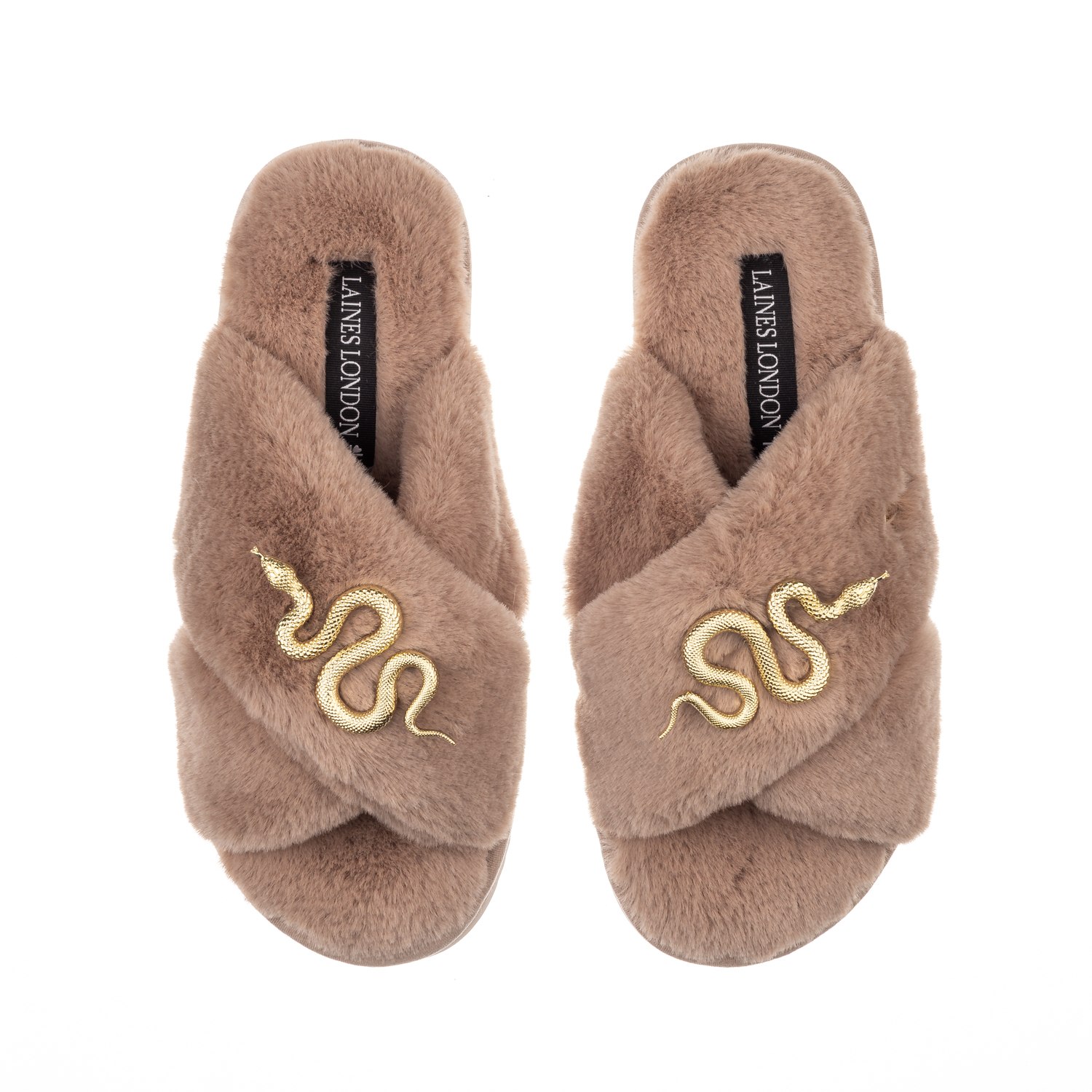 Laines London Women's Brown Classic Laines Slippers With Gold Metal Snake Brooches - Toffee