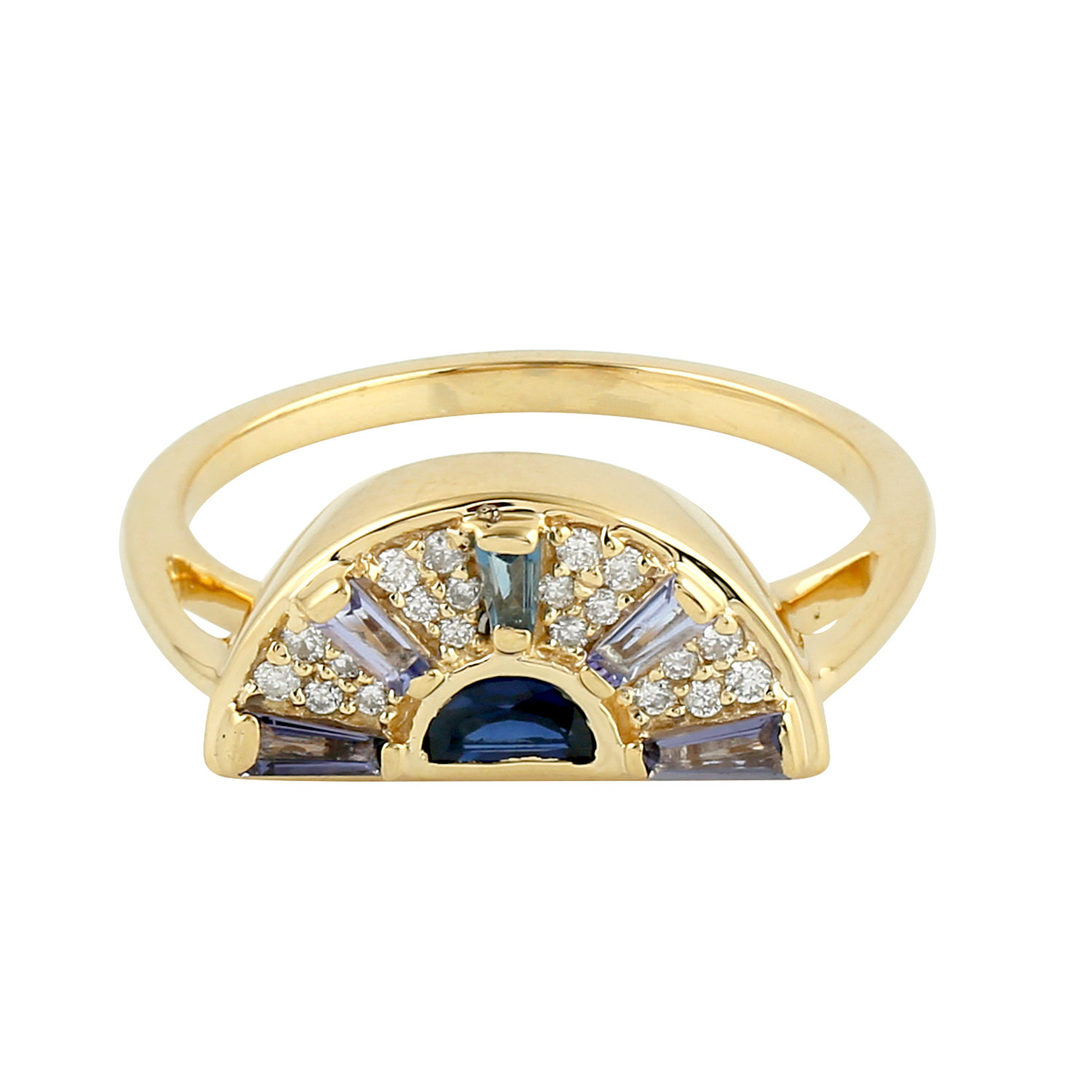 Artisan Women's Gold / White 18k Yellow Gold Baguette-cut Mixed Gemstone & Diamond Sunrise Ring In Gold