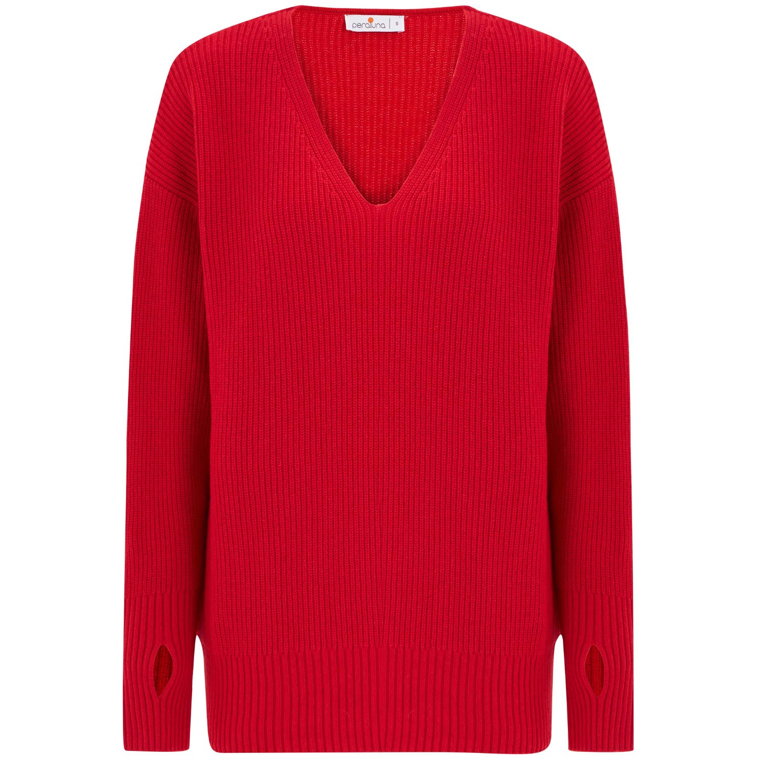 Peraluna Women's Cashmere Blend V Neck Loose Fit Pullover - Red In Red