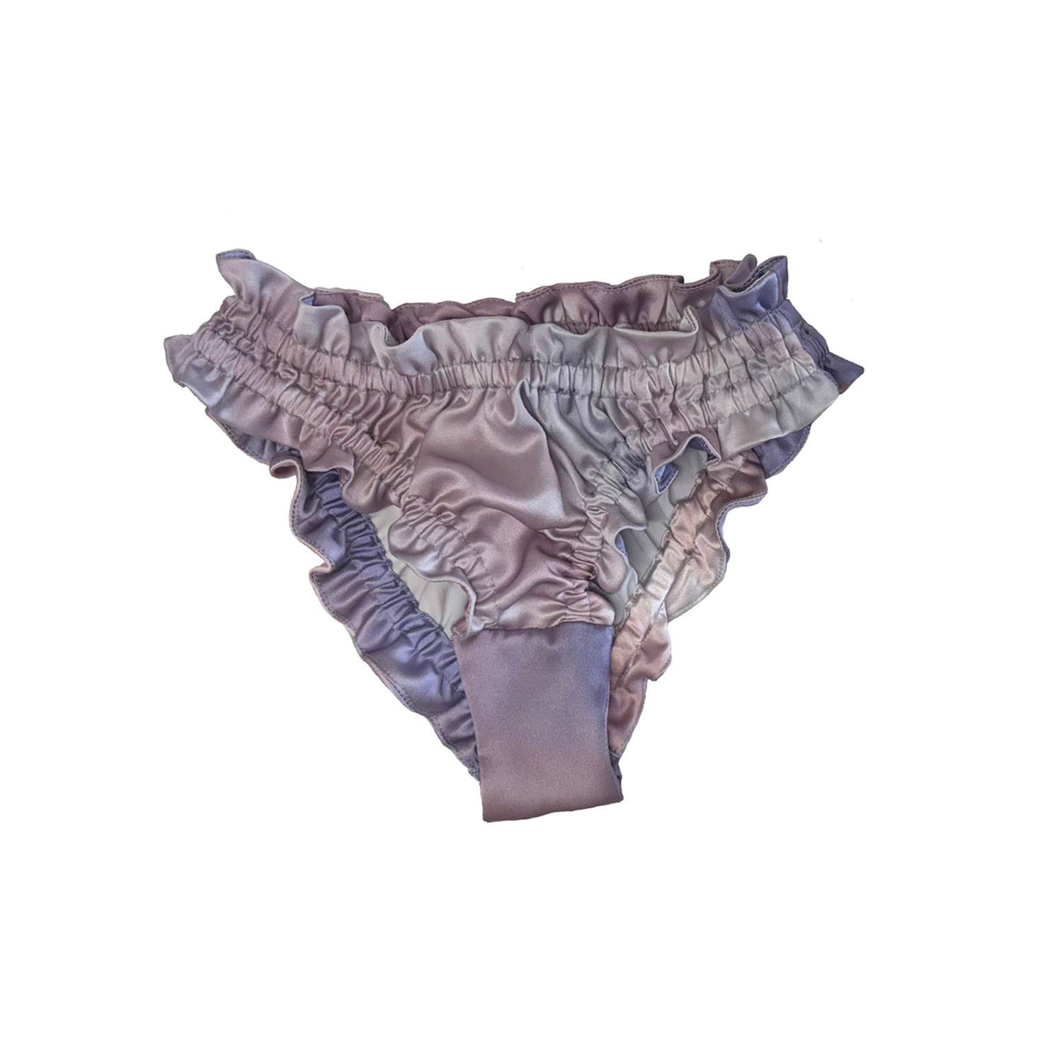 Crease Women's Pink / Purple Silk Scalloped Briefs - Candy Cloud Print