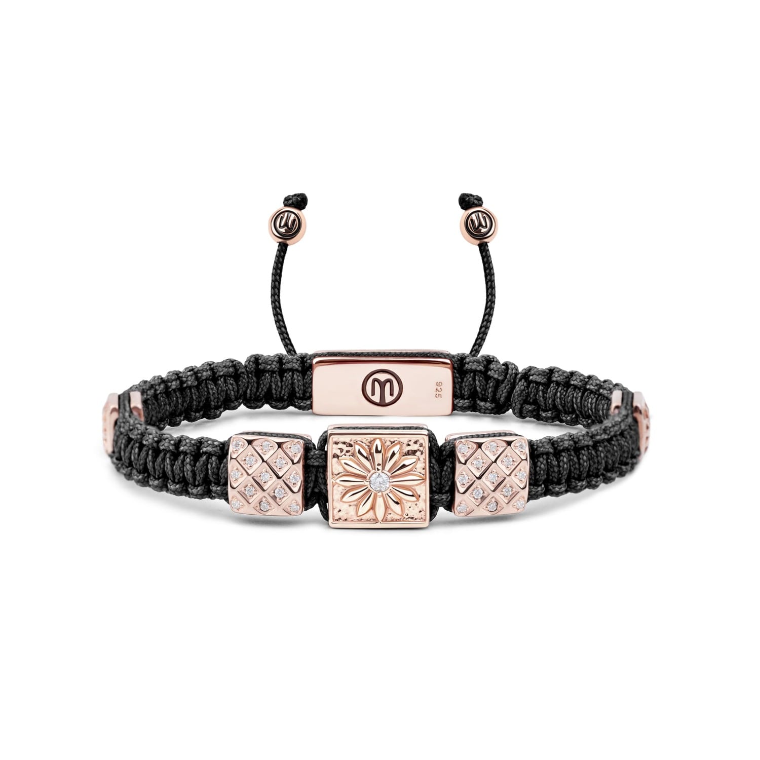 Mahigan Women's Black / Rose Gold Triple Macrame Bracelet In Rose Gold - White Moissanites & Black String