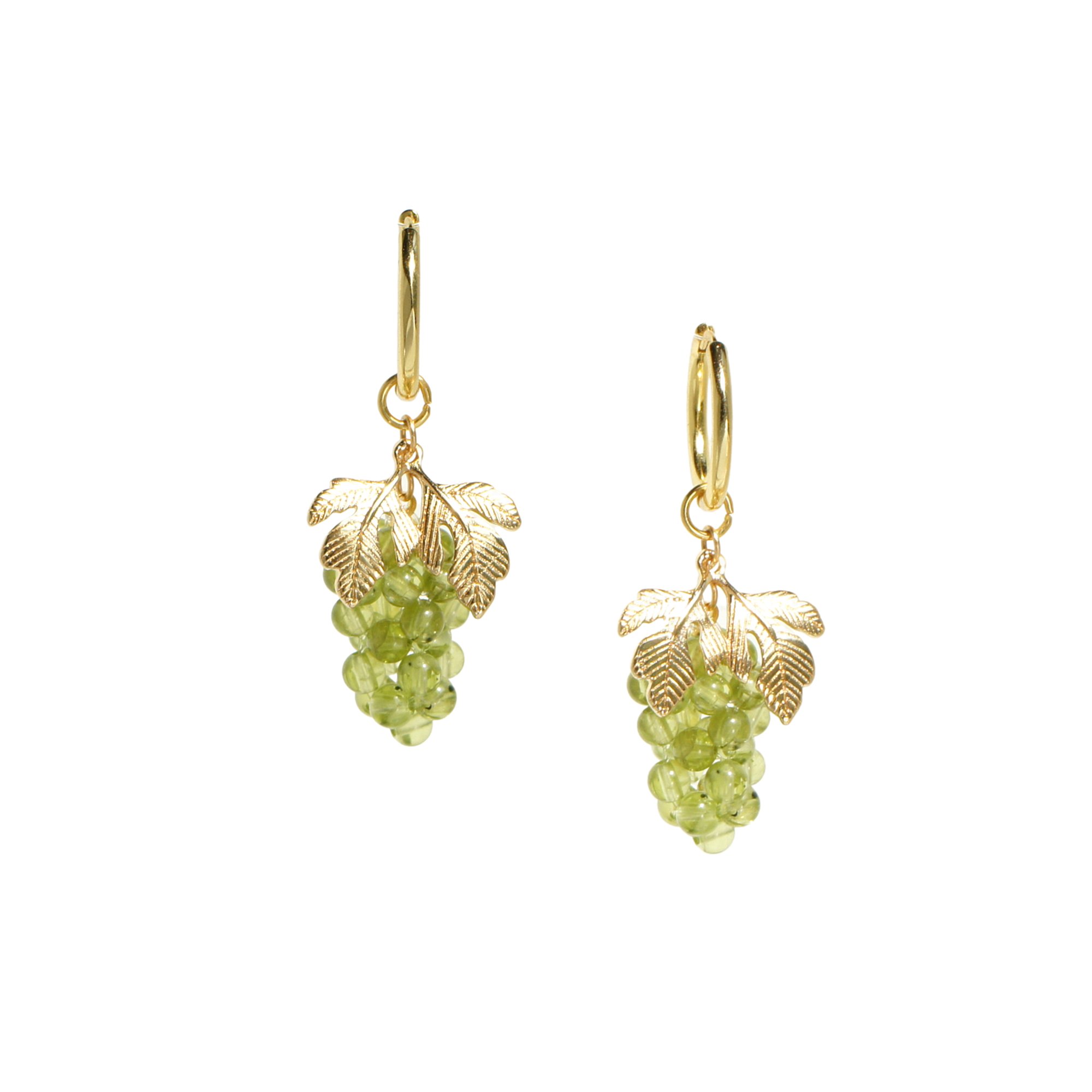 I'mmany London Women's Very Grapeful Gemstone Grape Drop Earrings With 18k Gold Vermeil Hoops - Green Peridot