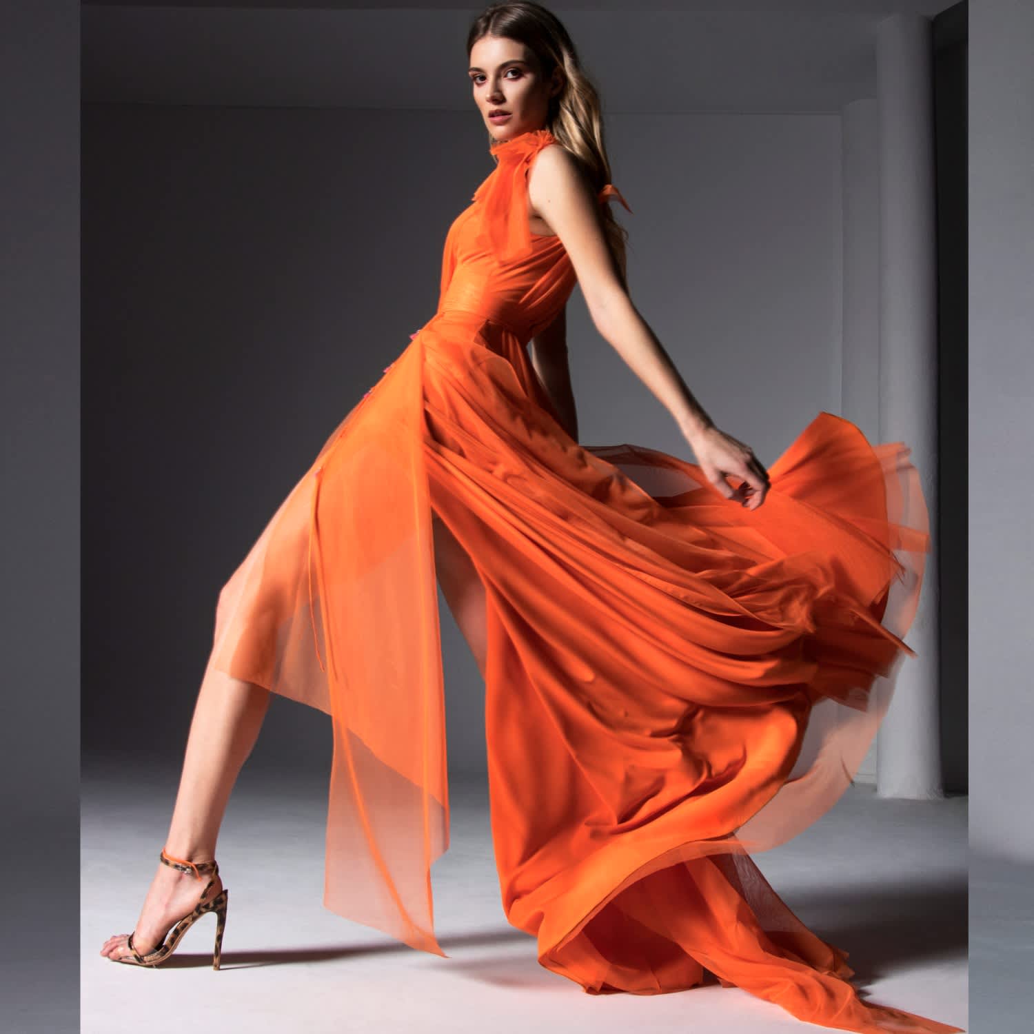 orange tulle dress