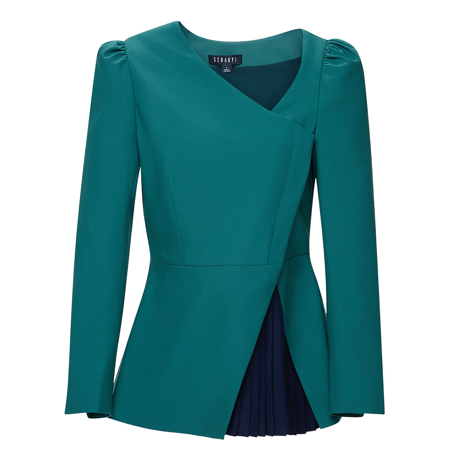 Seragyi Women's Navy/green Liz Seasonless Extra Fine Merino Wool Peplum Jacket In Green