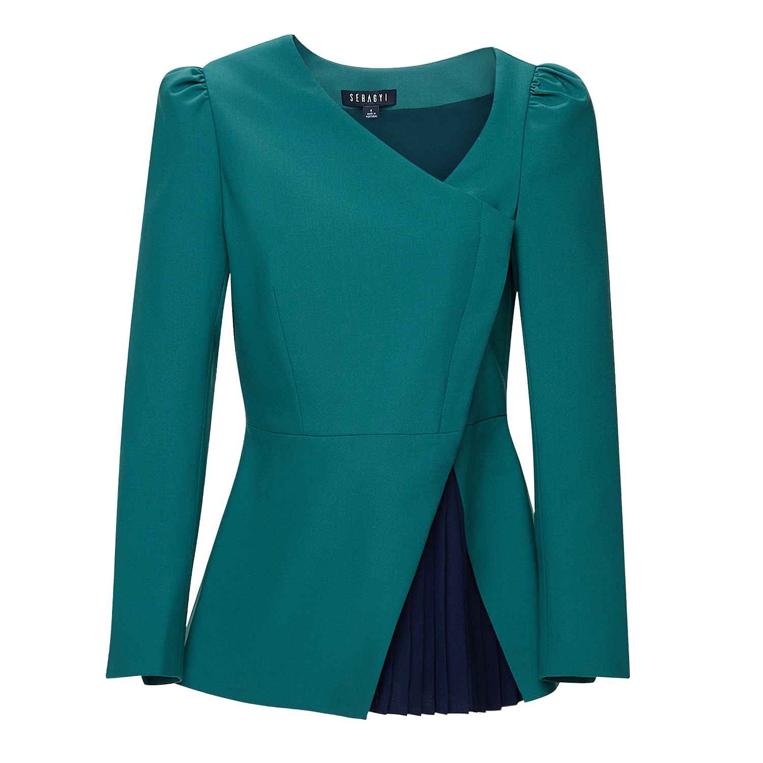 Women’s Navy/Green Liz Seasonless Extra Fine Merino Wool Peplum Jacket Extra Small Seragyi