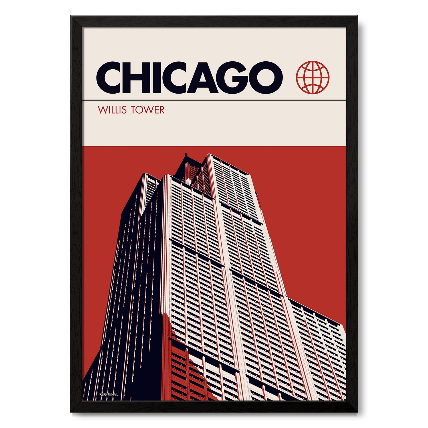 Chicago Willis Tower Modernist Architectural Travel Poster A1 594 X 841Mm Reign & Hail