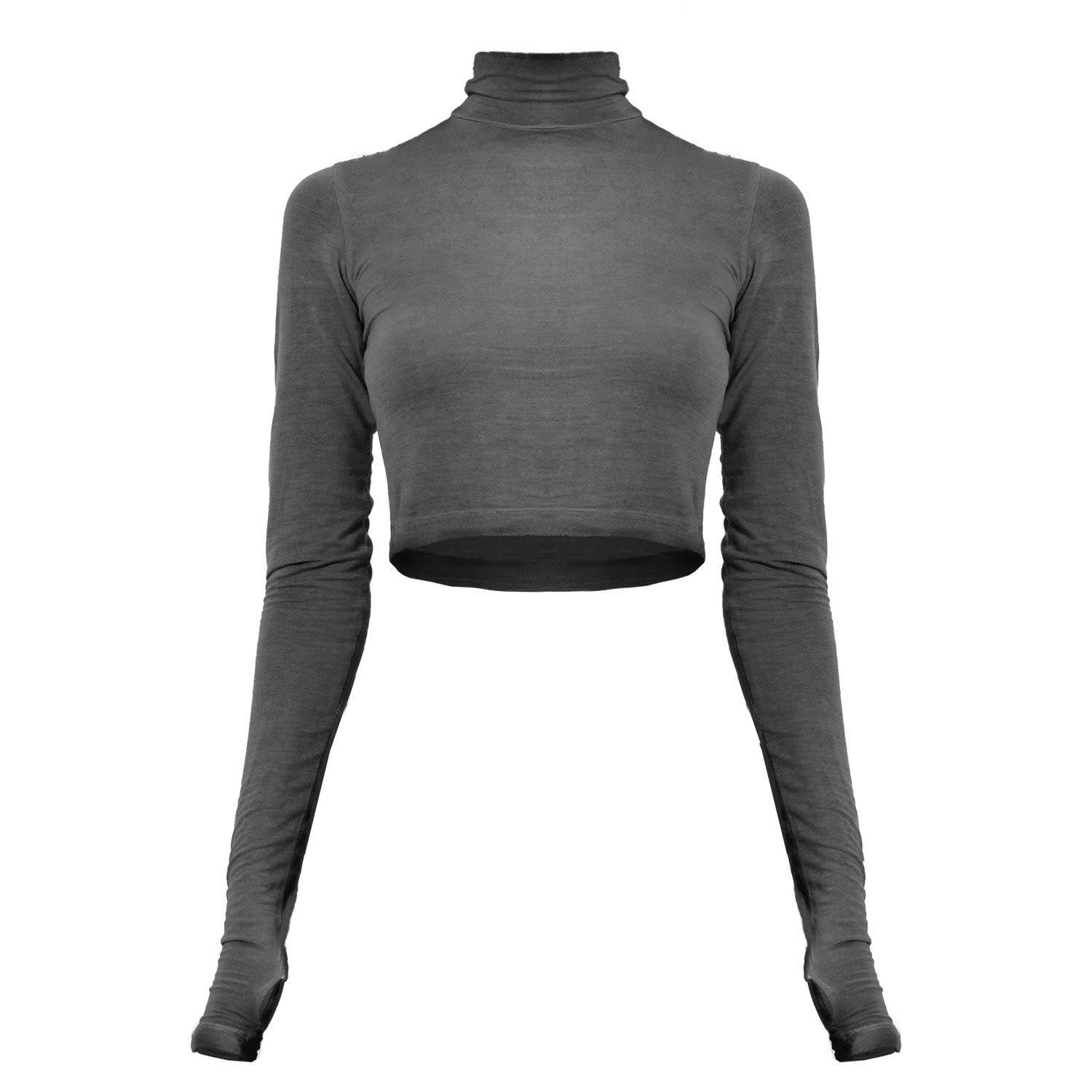 Grey / Neutrals Na Body Charcoal - Women Long Sleeve Boho Crop Top One Size Zhenabia