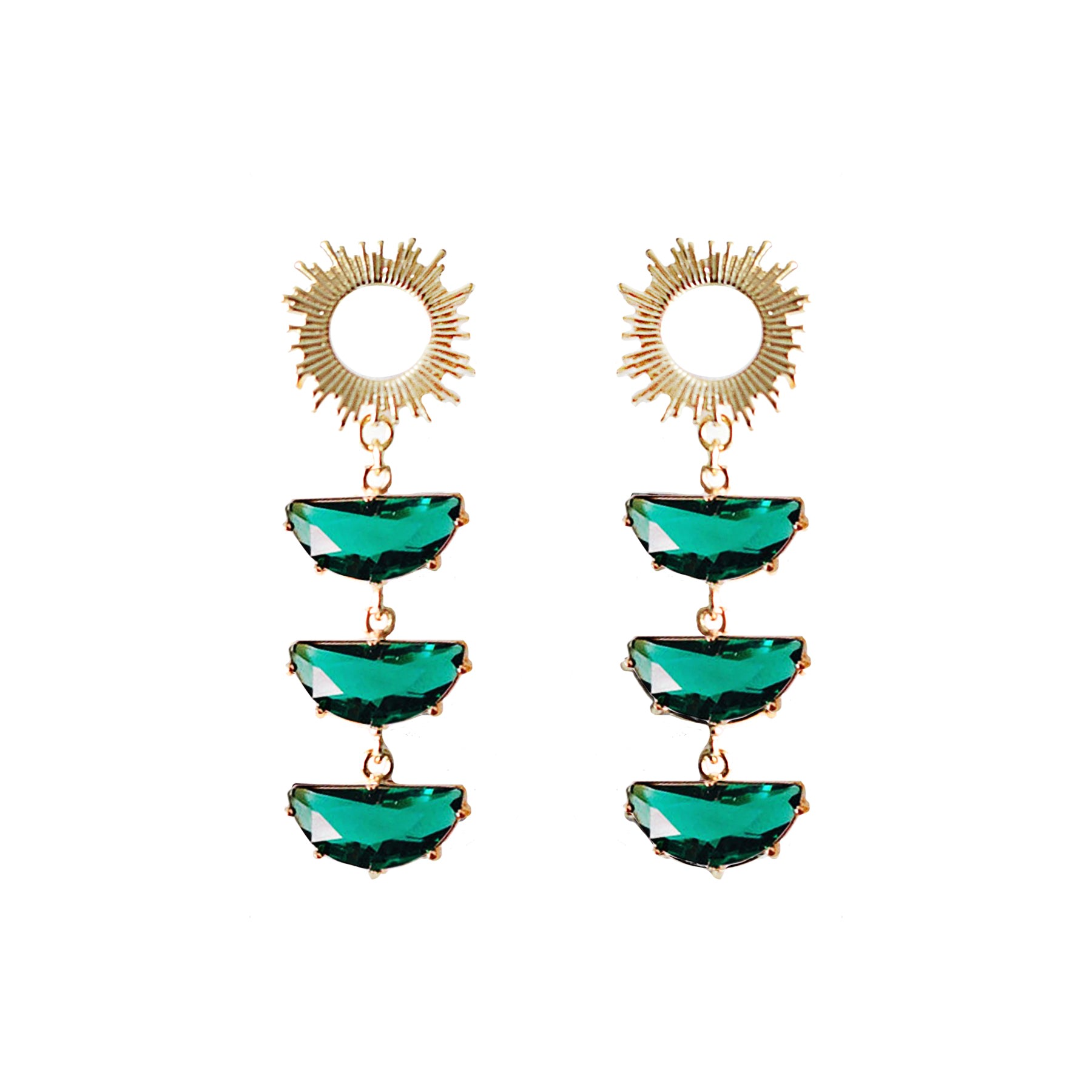 Adriana Pappas Designs Women's Supernova Studs - Emerald In Yellow