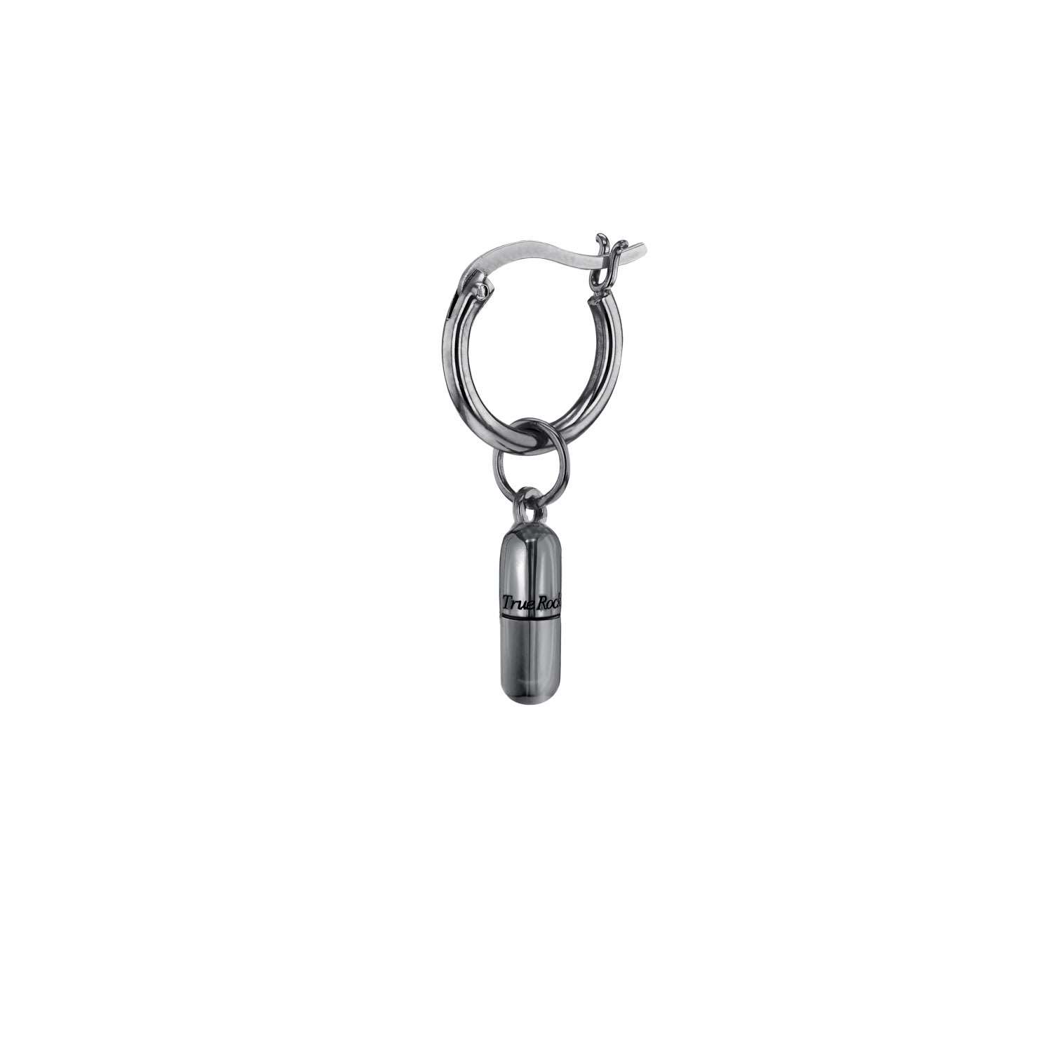 True Rocks Women's Gun Metal Grey Mini Pill Charm On Gun Metal Grey Hoop In Metallic