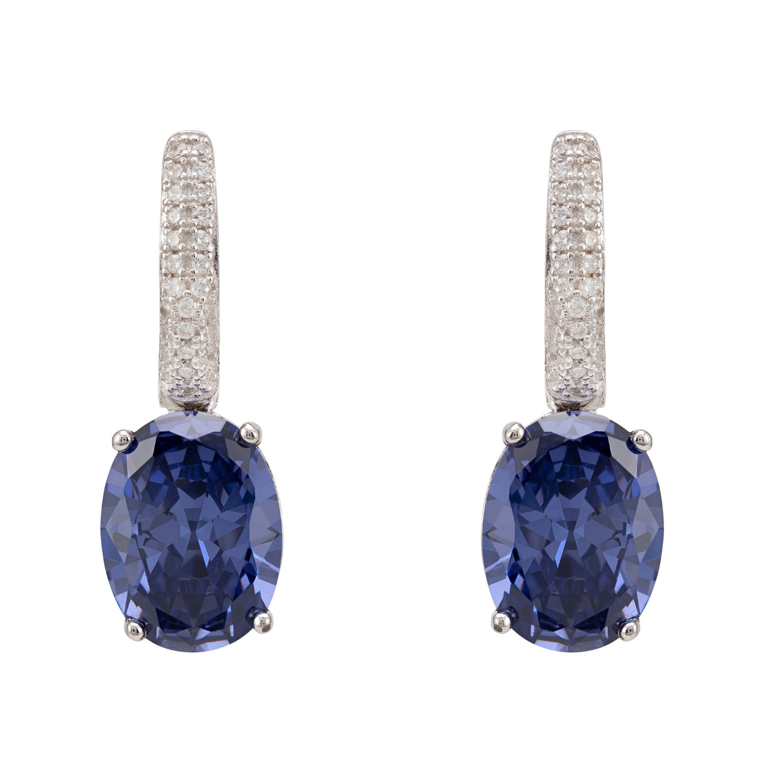 Women’s Silver / Blue / White Alexandra Oval Drop Earrings Silver Tanzanite Latelita