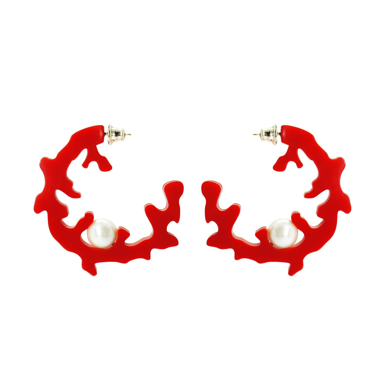 Gissa Bicalho Women's Handmade Hoop Coral And Pearl S Orange In Red