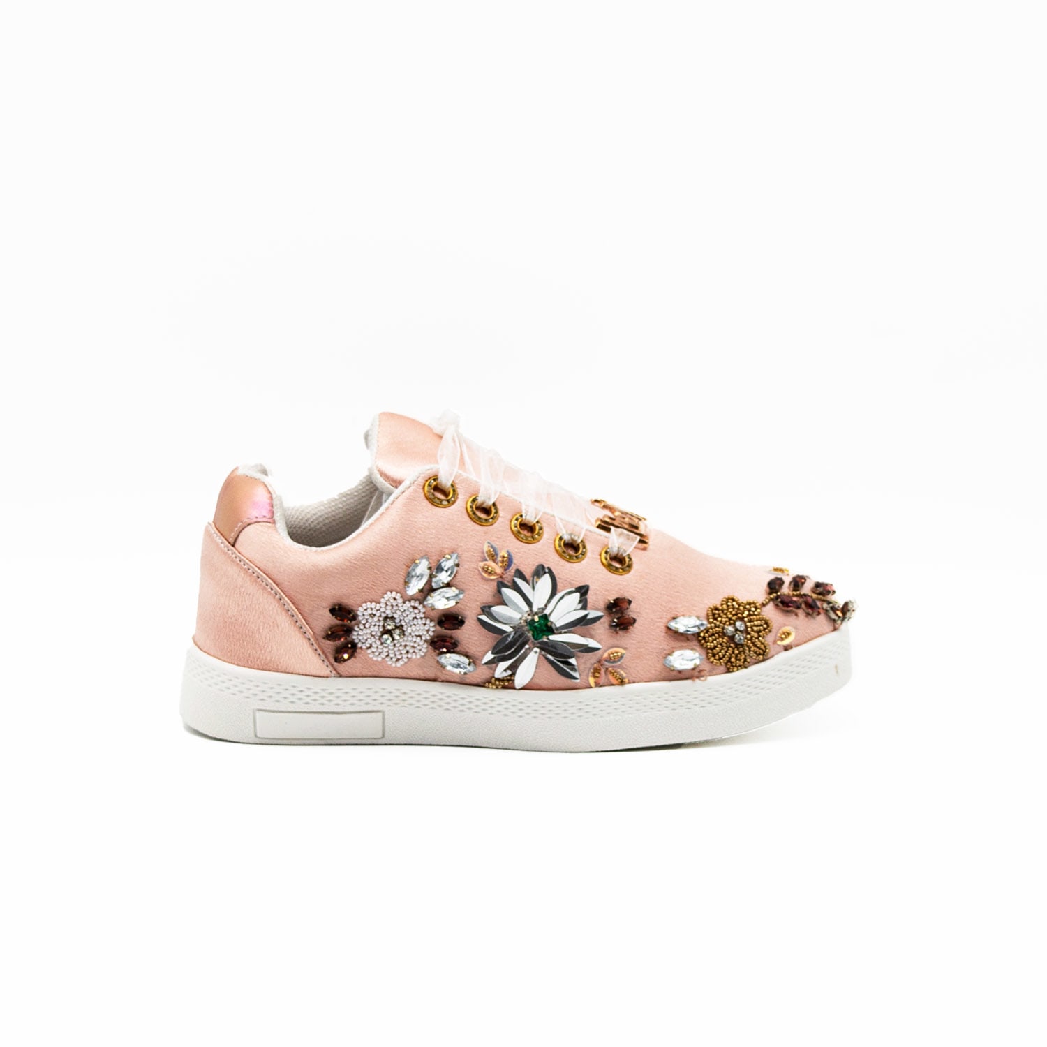 Rettrose Women's Pink / Purple The Freya Luxury Nude Satin Handmade Embellished Tennis Shoe In Pink/purple