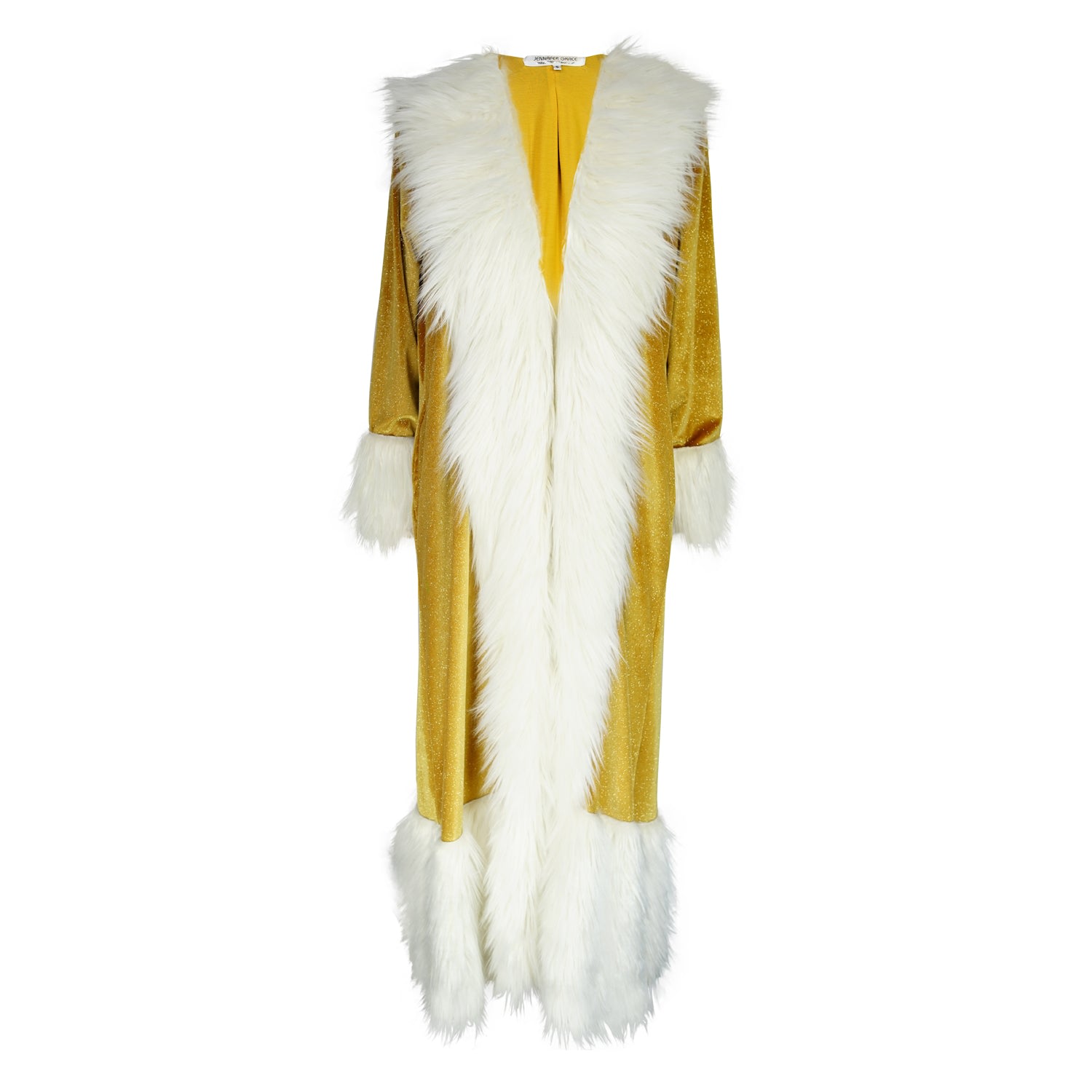 Women’s Gold / White Penny Deluxe Astra Shimmer Velvet Faux Fur Jacket Extra Large Jennafer Grace
