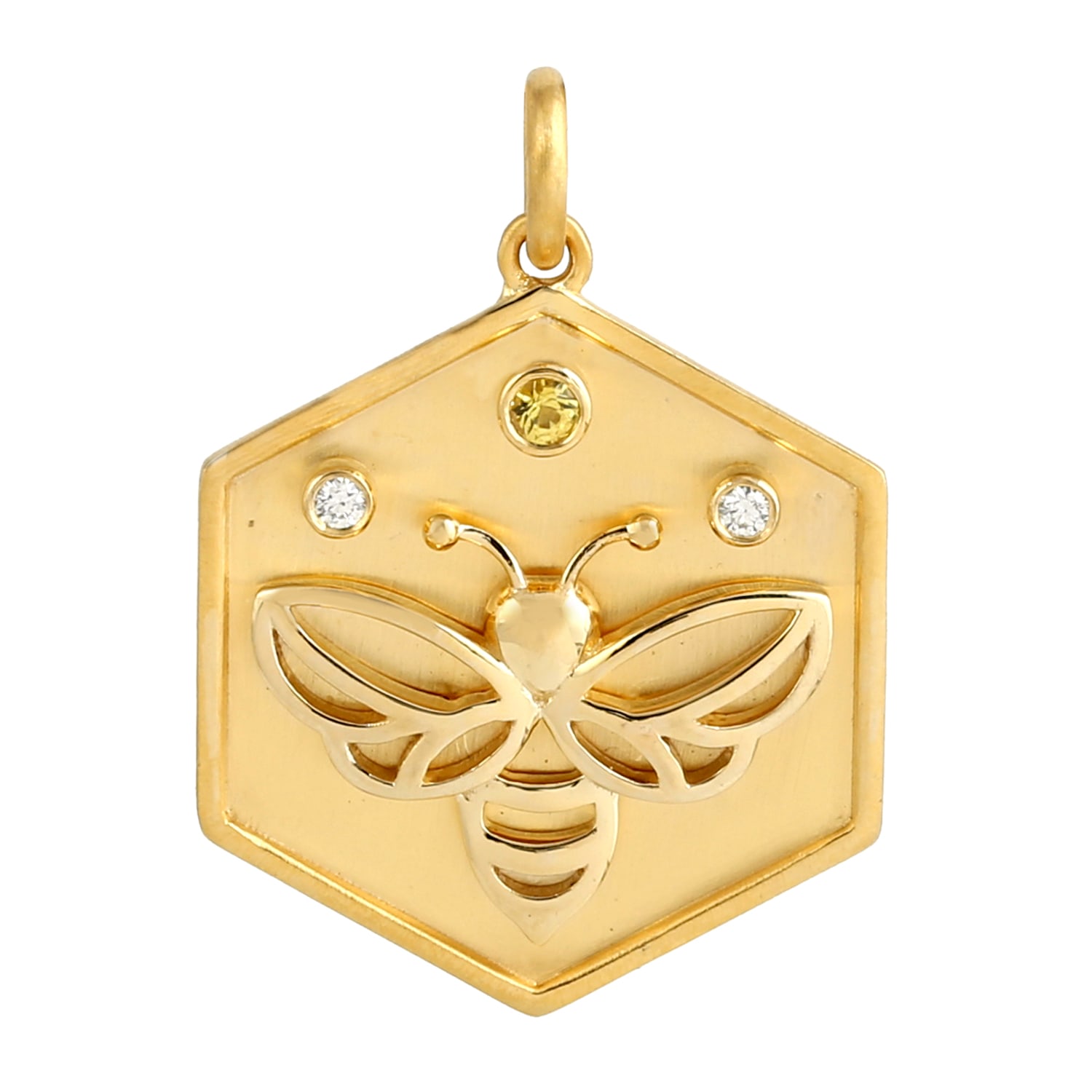 Women’s Yellow / Orange Natural Diamond 14K Gold Honey Bee Pendant Sapphire Gemstone Artisan