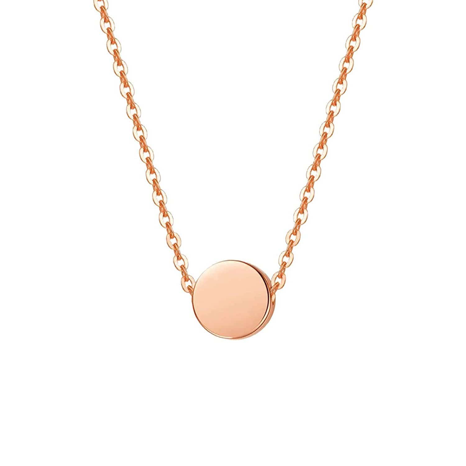 Fanci Me Women's Tiny Round Coin Minimalist Real Rose Gold Necklace - Rose Gold