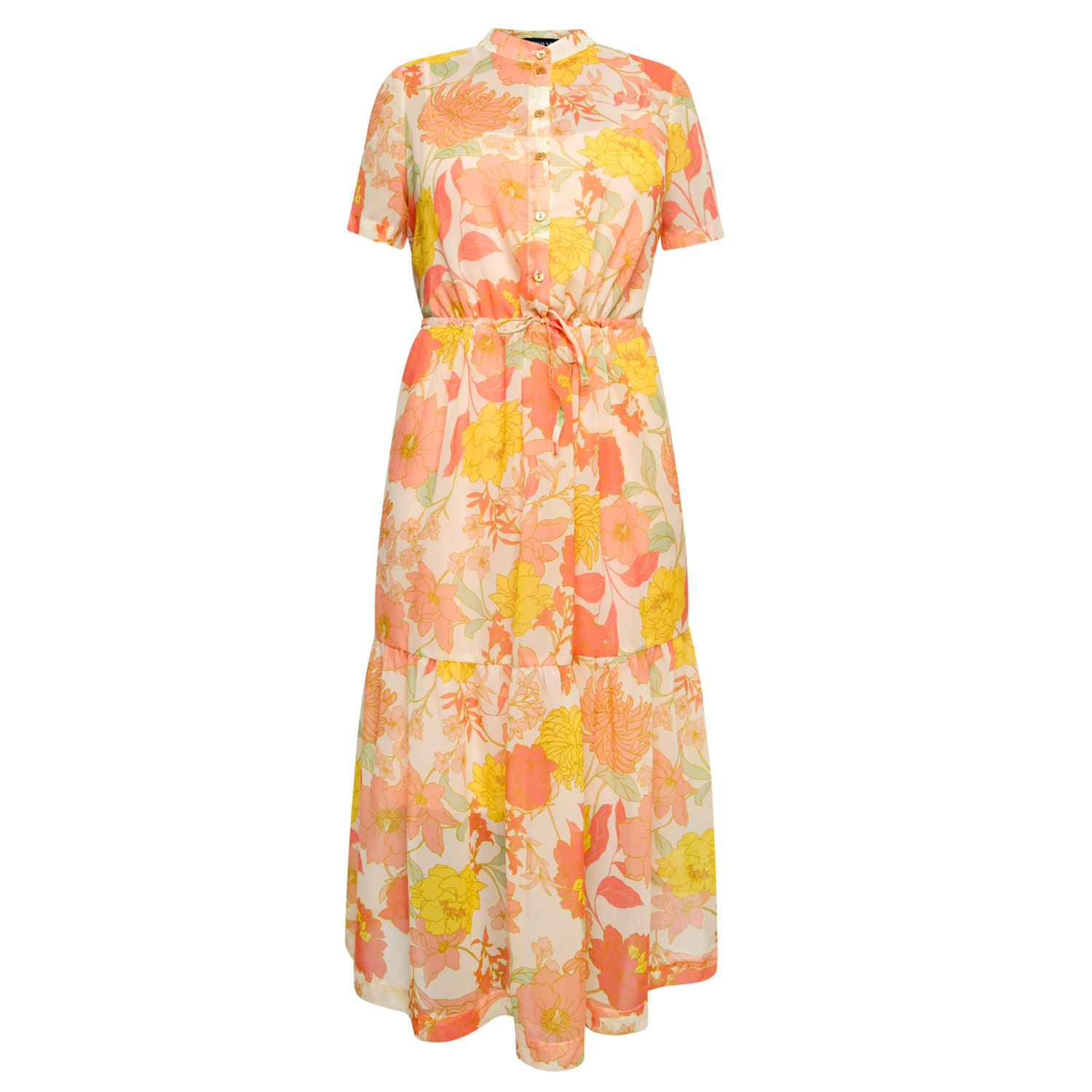 Amoresea Women's Yellow / Orange Vibrant Midi Chiffon Flowy Dress With Pockets In Yellow/orange