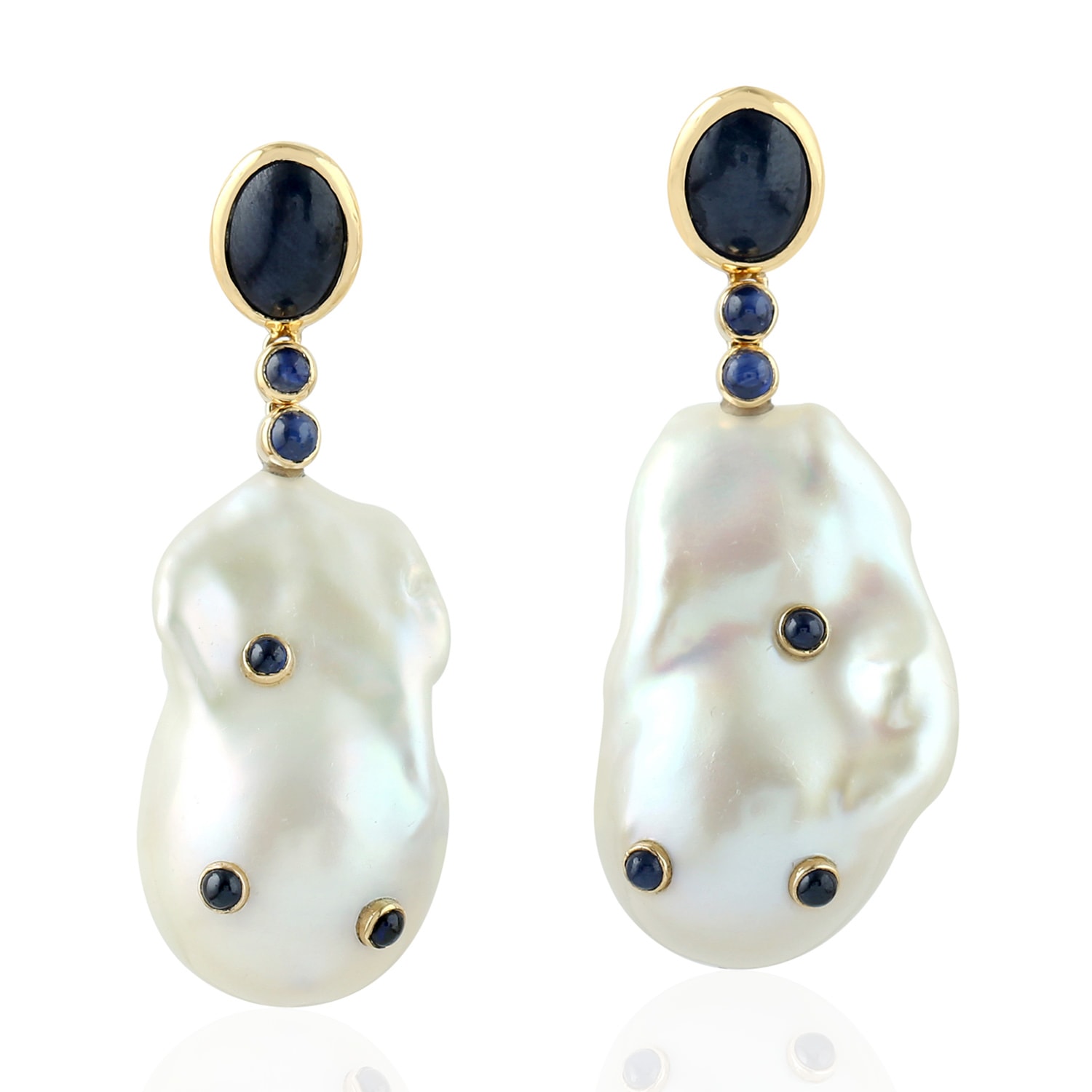 Artisan Women's Gold / Blue / White Blue Sapphire & Pearl Gemstone Dangle Earrings In 18k Gold In Multi