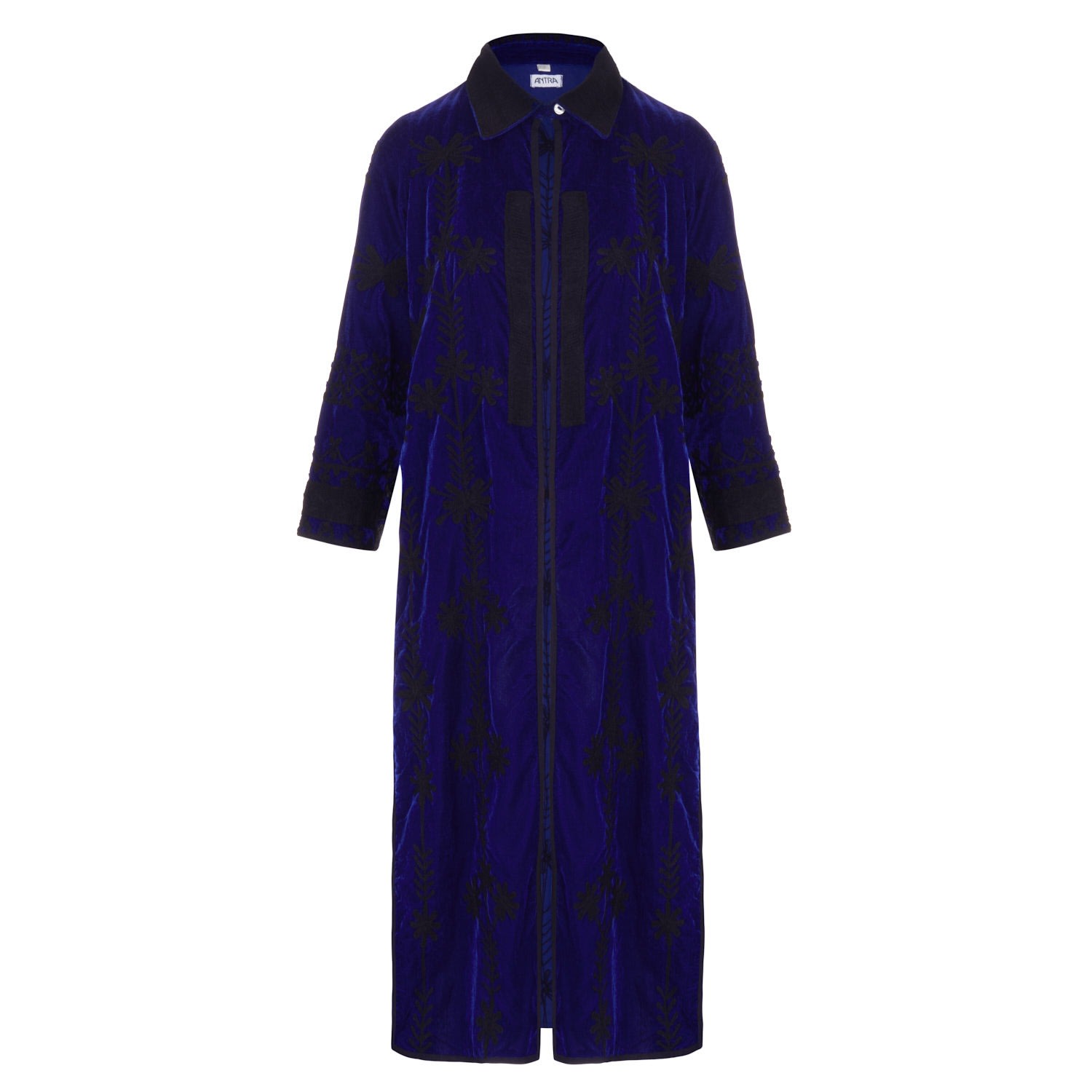 Women’s Suki Midnight Blue Silk Velvet Coat Dress Small Antra Designs