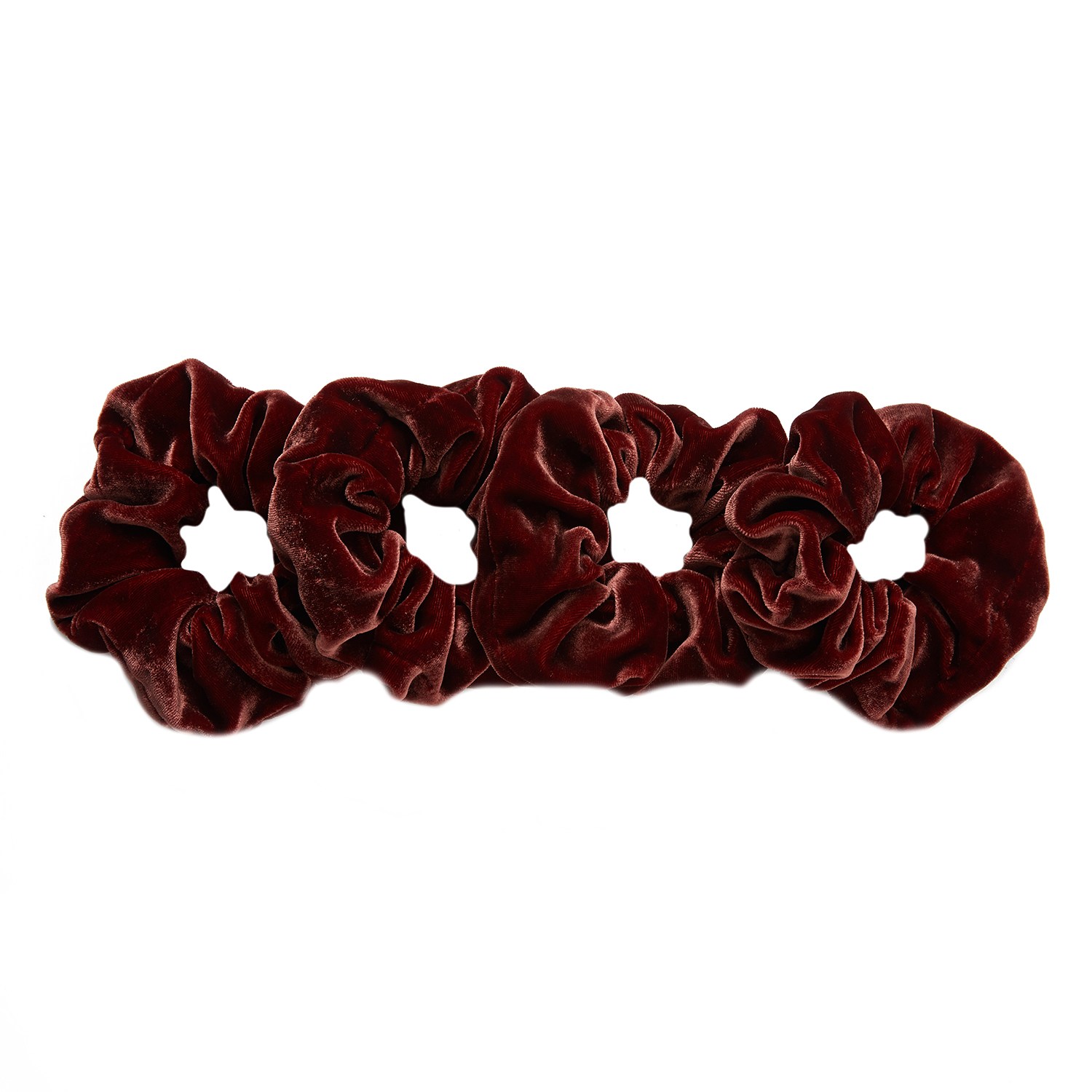 Soft Strokes Silk Women's Brown Silk Velvet Handmade French Scrunchie Set Of Four - Lipstick Collection In Raspberry C In Brown