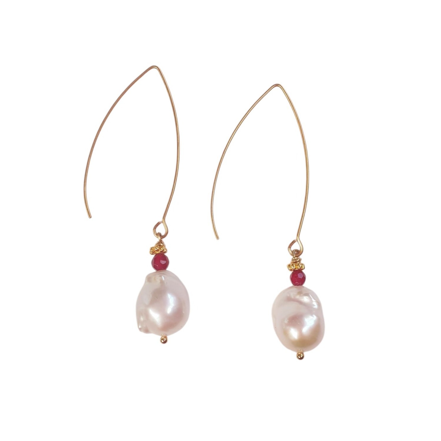 Way To Chic Women's Pink / White / Gold Baroque Pearl Earrings With Pink Agate In Gold