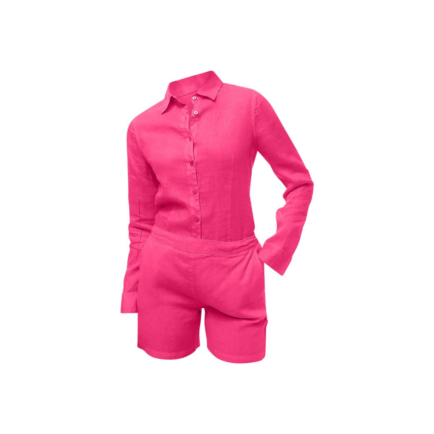 Haris Cotton Women's Pink / Purple Linen Long Sleeved Shirt With Darts In Pink/purple