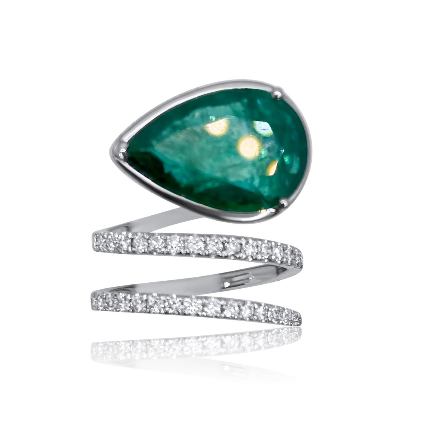 Women’s Green Large Pear Emerald And Diamond Coil Ring Rinoor