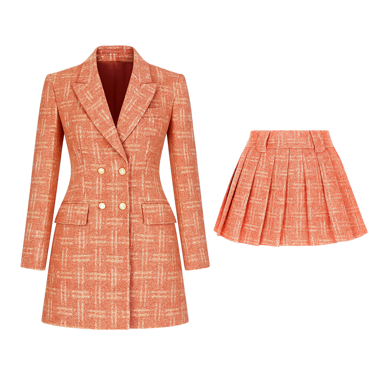 Richa Sharma Women's Neutrals / Pink / White Luxury Handcrafted Co-ord Set – Double-breasted Blazer And Pleated M In Multi