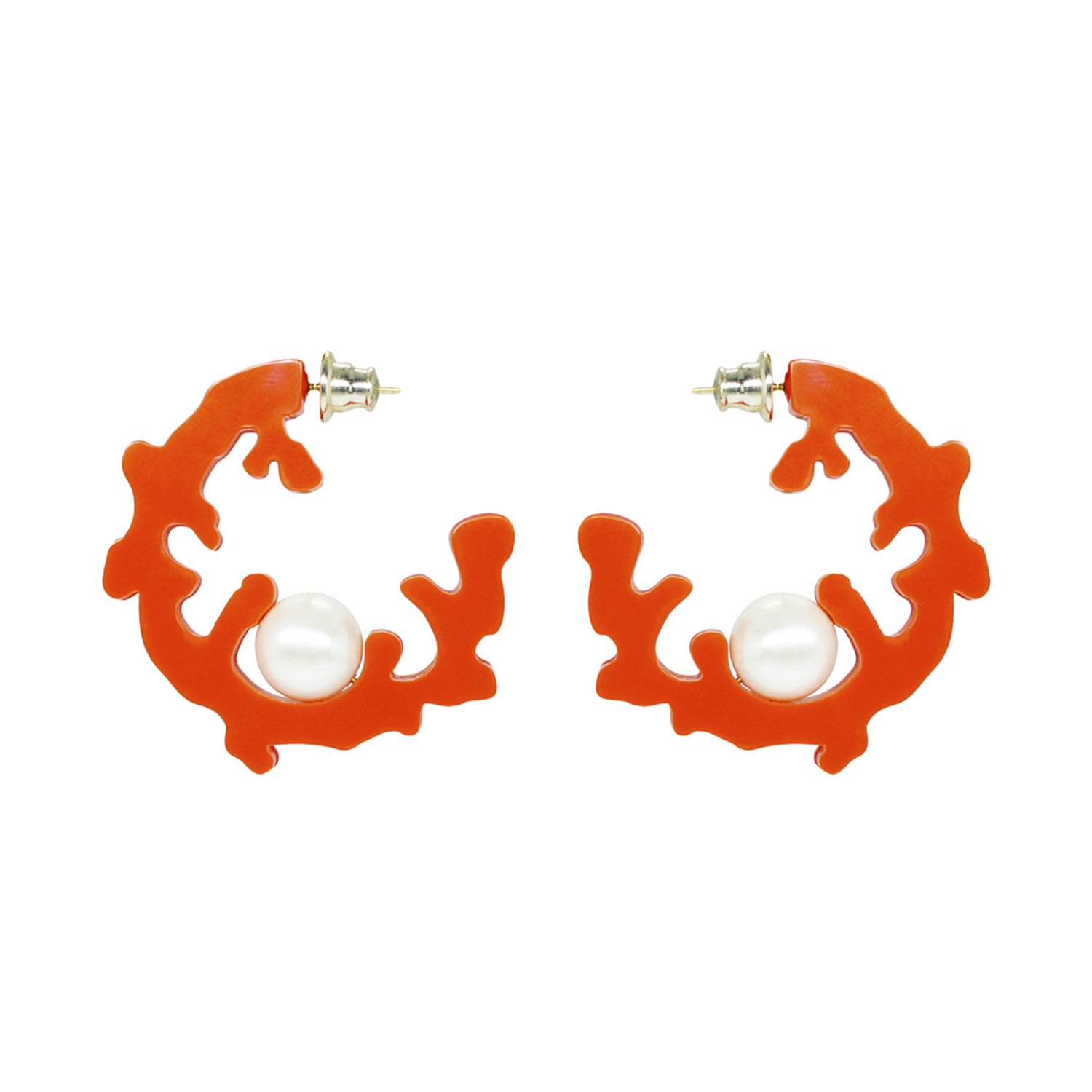 Gissa Bicalho Women's Handmade Hoop Coral And Pearl L Orange In Orange