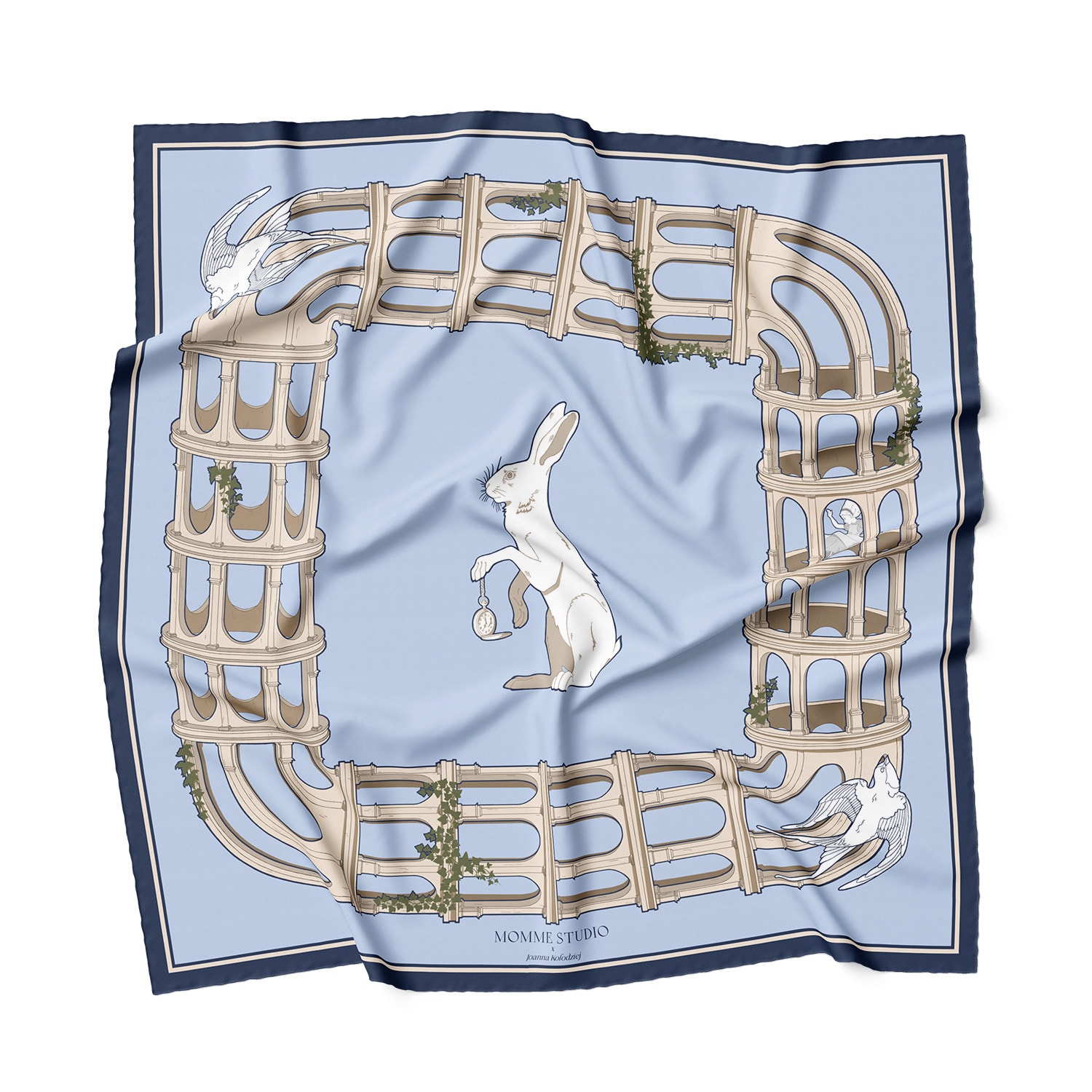 Momme Studio Women's Chapter One - Blue Bandana Silk Scarf In White