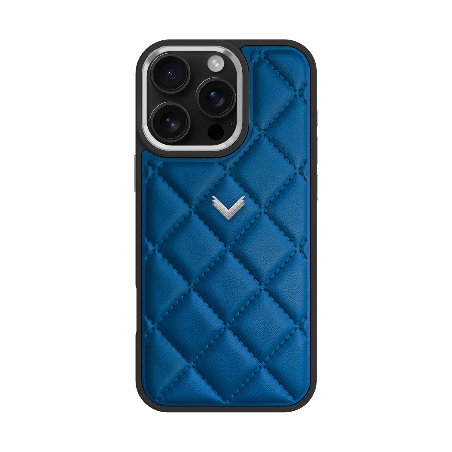 Velante Blue Calf Leather Phone Case, Kanda Texture, Silver, Reef In Blue
