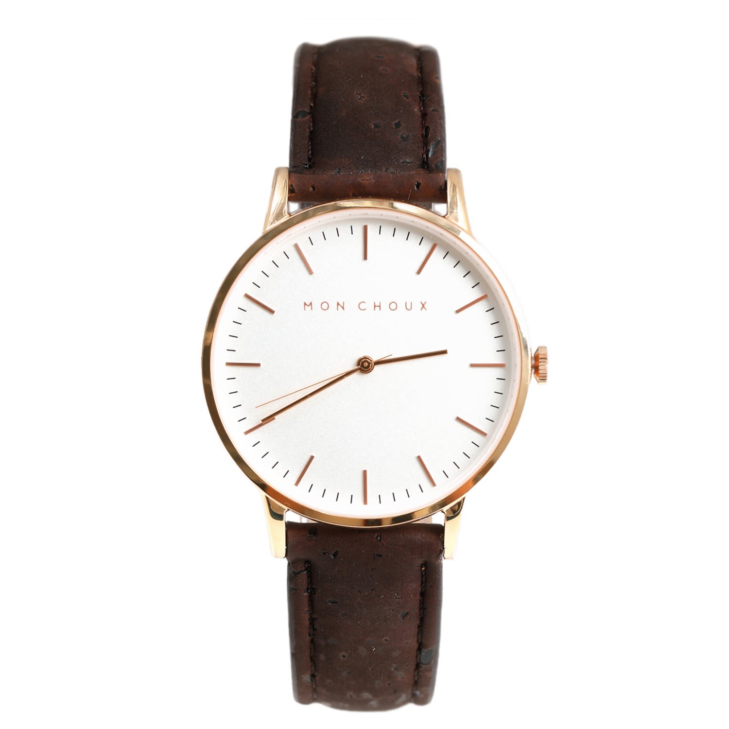 Women’s Brown / White / Rose Gold Classic White Rose Gold Watch In Brown Cork Leather One Size Mon Choux